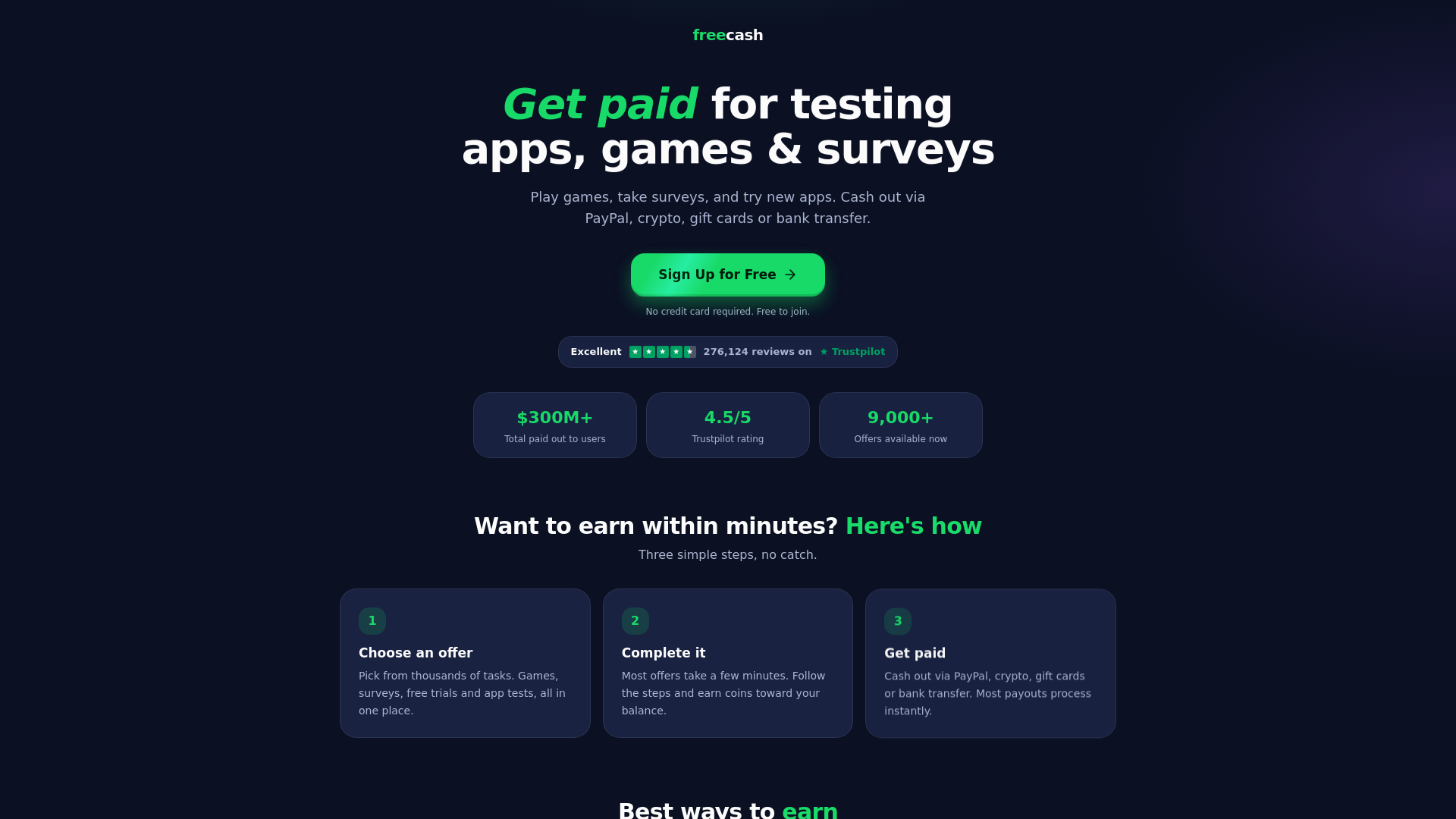 Freecash — Get paid for testing apps, games & surveys