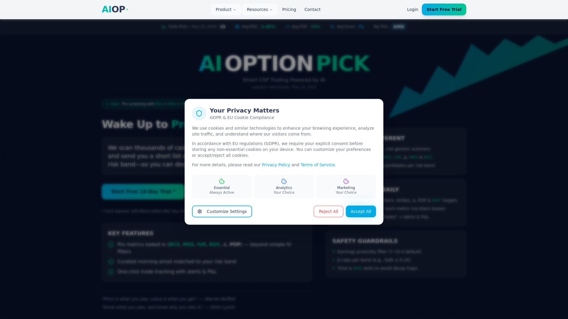 AI Option Pick - Daily Options Analysis & Premium Income | PutScore™