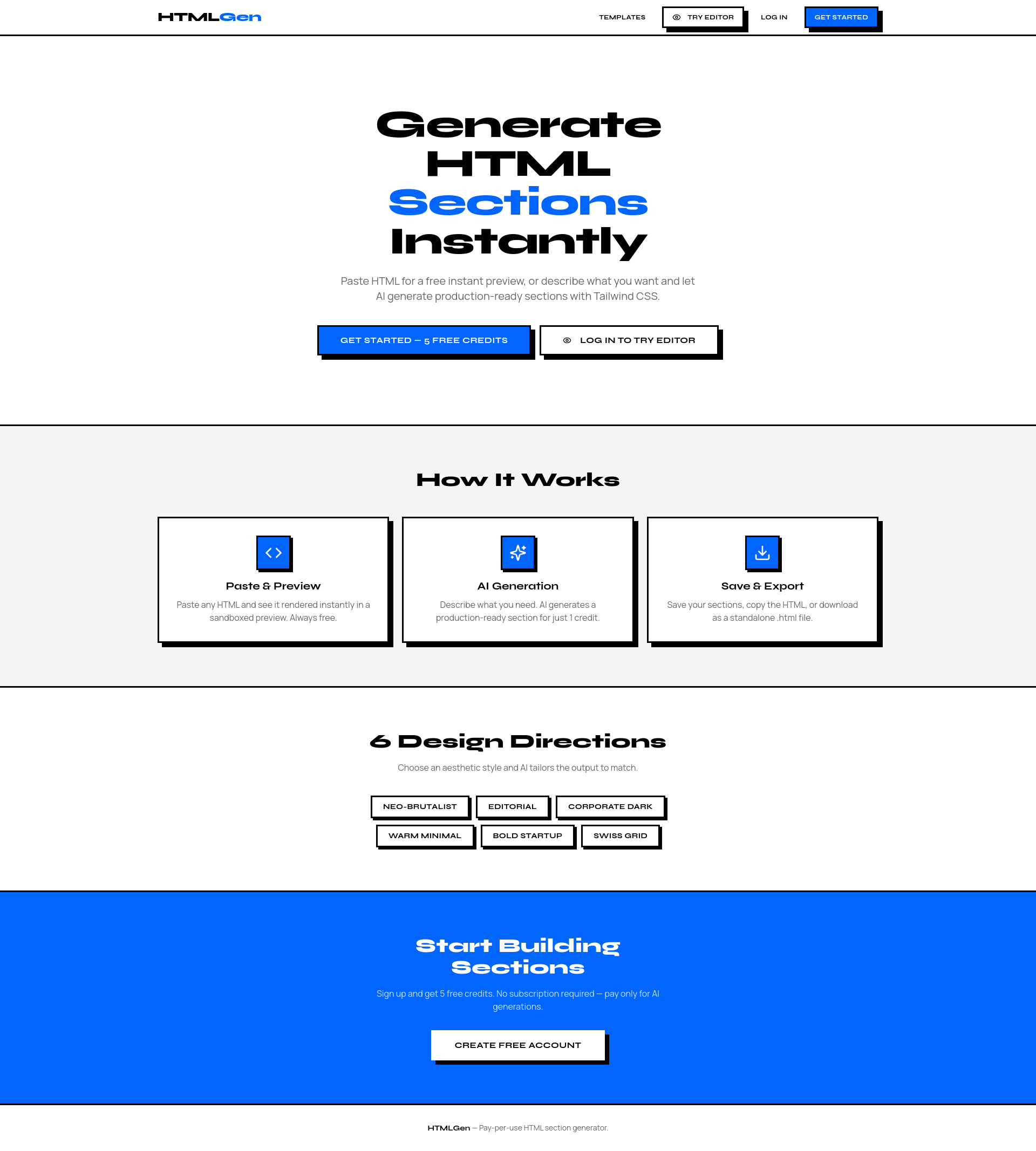 HTMLGen – AI-Powered HTML Section Generator | Build Landing Pages Fast