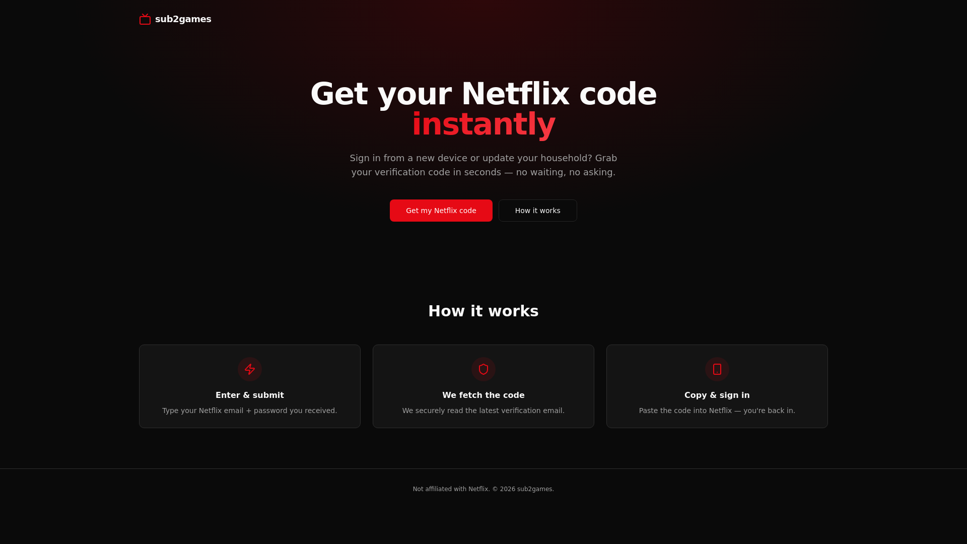 sub2games — Get your Netflix verification code instantly