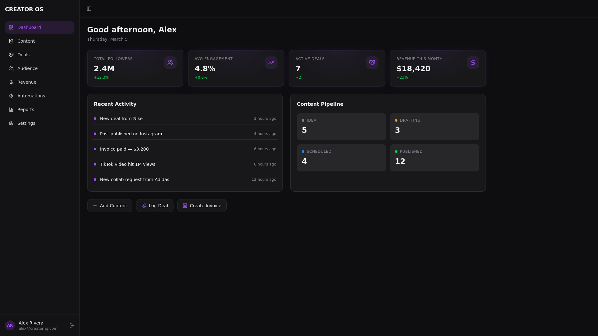CreatorOS — Your Creative Command Center