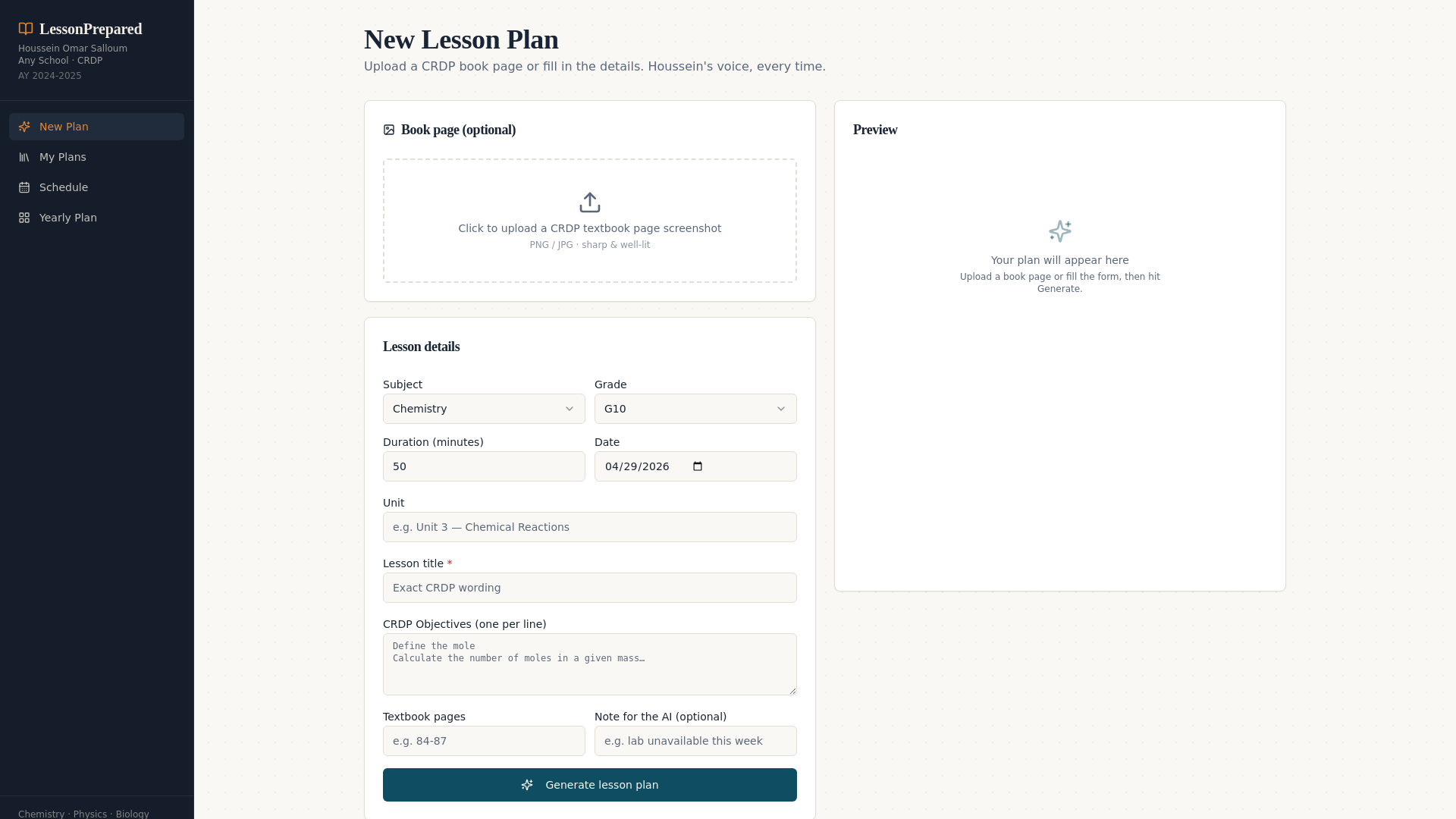 LessonPrepared — CRDP Lesson Plans for Houssein Omar Salloum