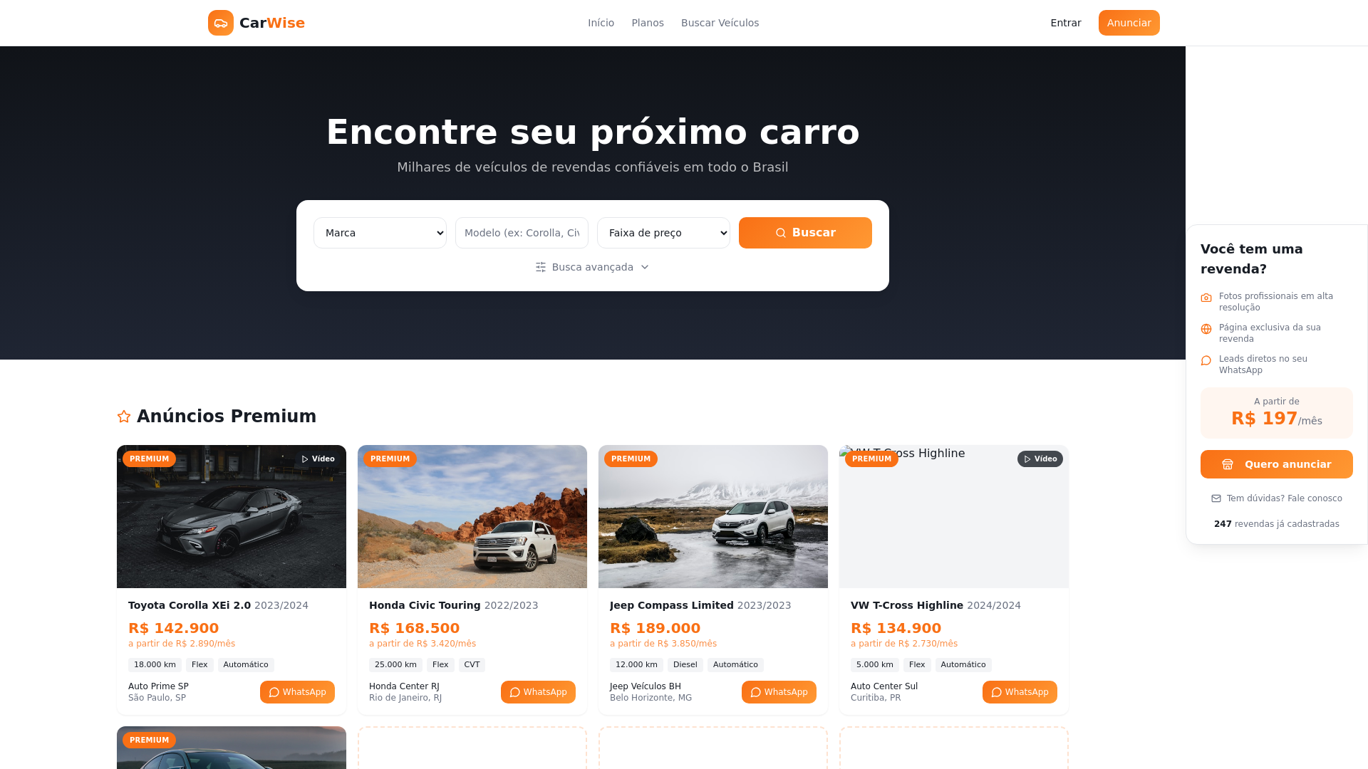 CarWise — Encontre seu próximo carro | Revendas de veículos
