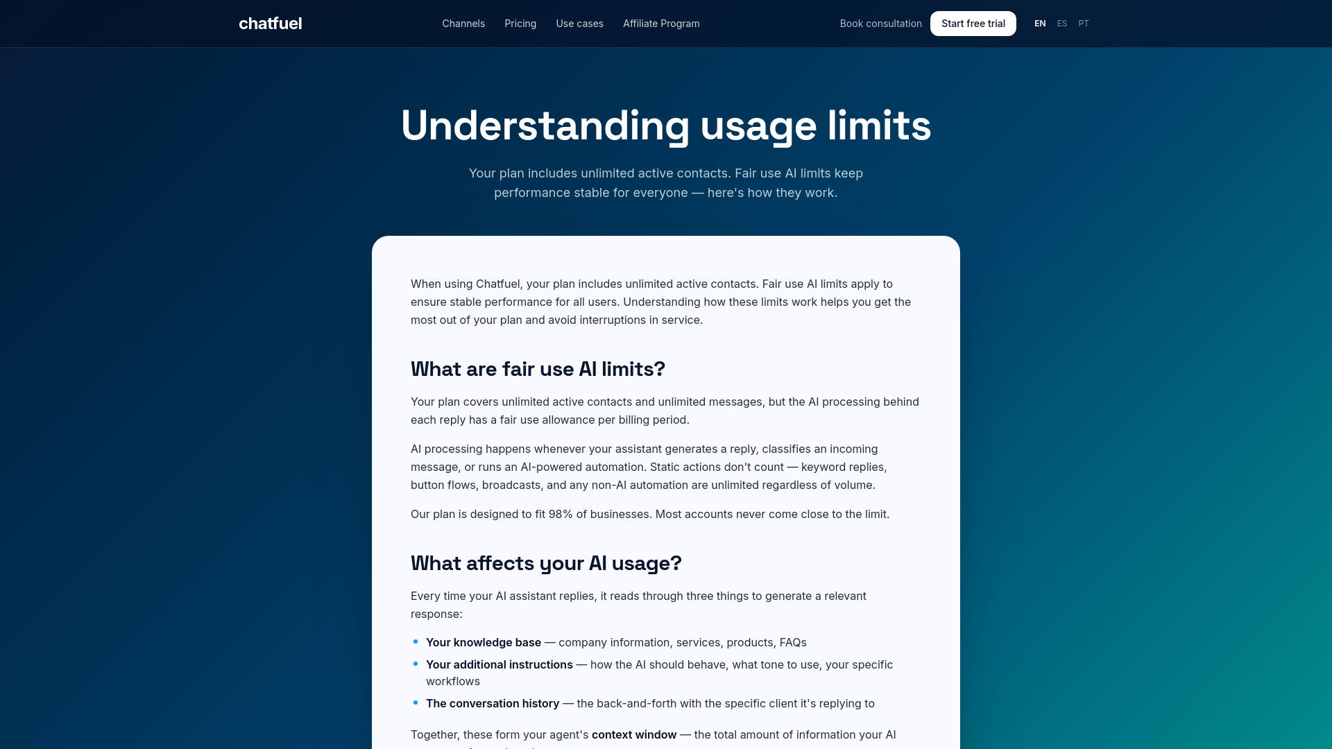 Understanding usage limits — Chatfuel