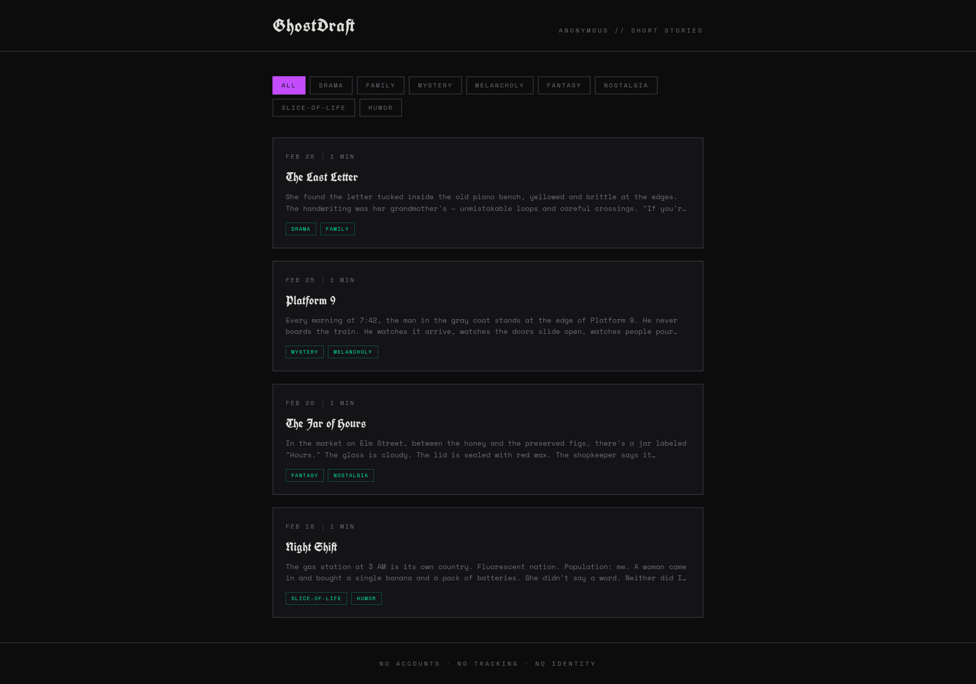 Ghostdraft Form GhostDraft — Anonymous Short Stories