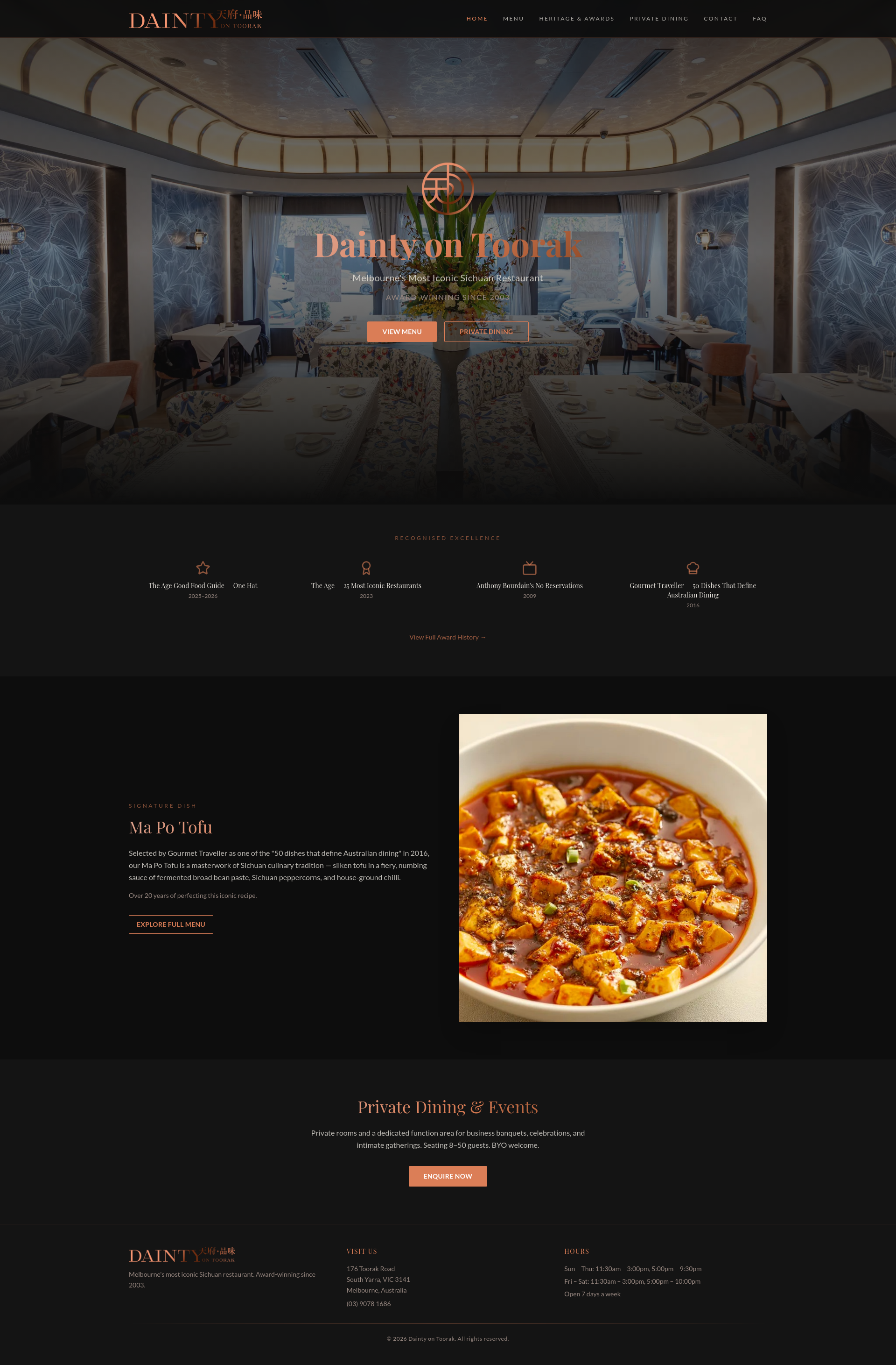 Dainty on Toorak Menu — Award-Winning Sichuan Dishes | South Yarra ...