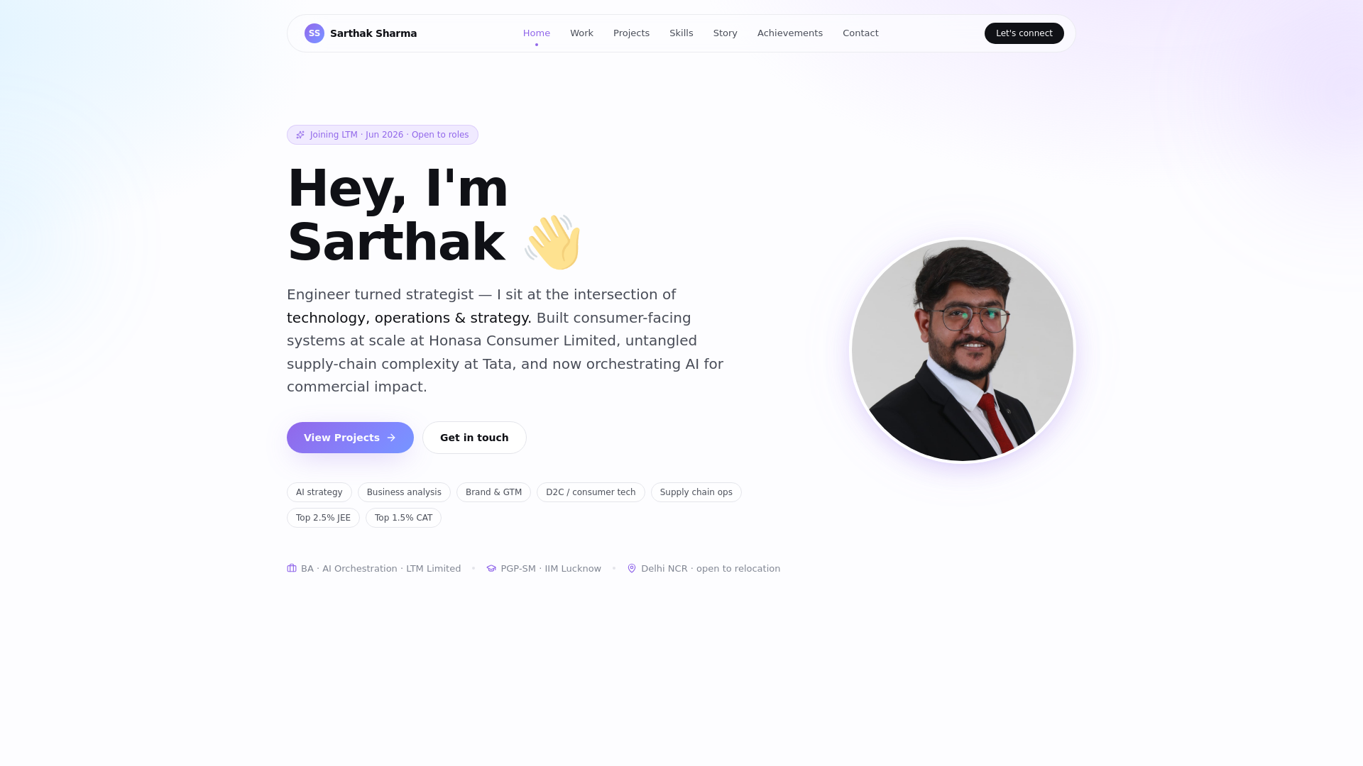 Sarthak Sharma — Engineer · Strategist · AI Orchestration