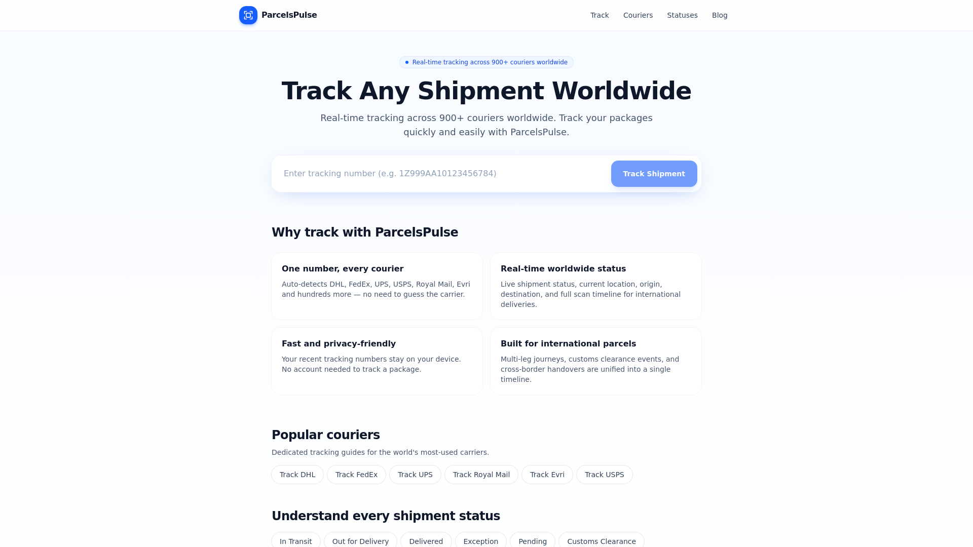 ParcelsPulse — Track Any Package | Universal Parcel Tracking