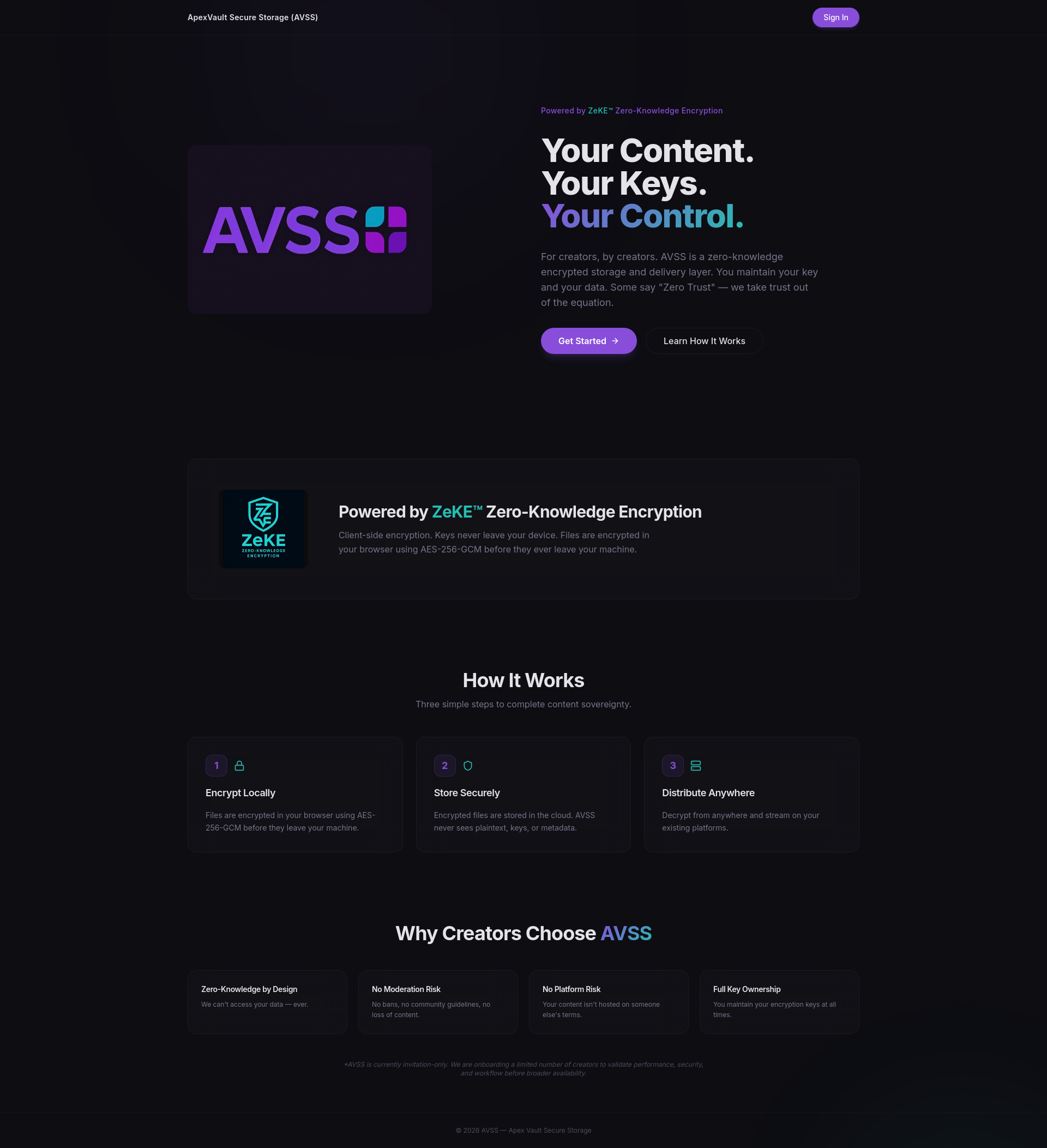 AVSS — Apex Vault Secure Storage