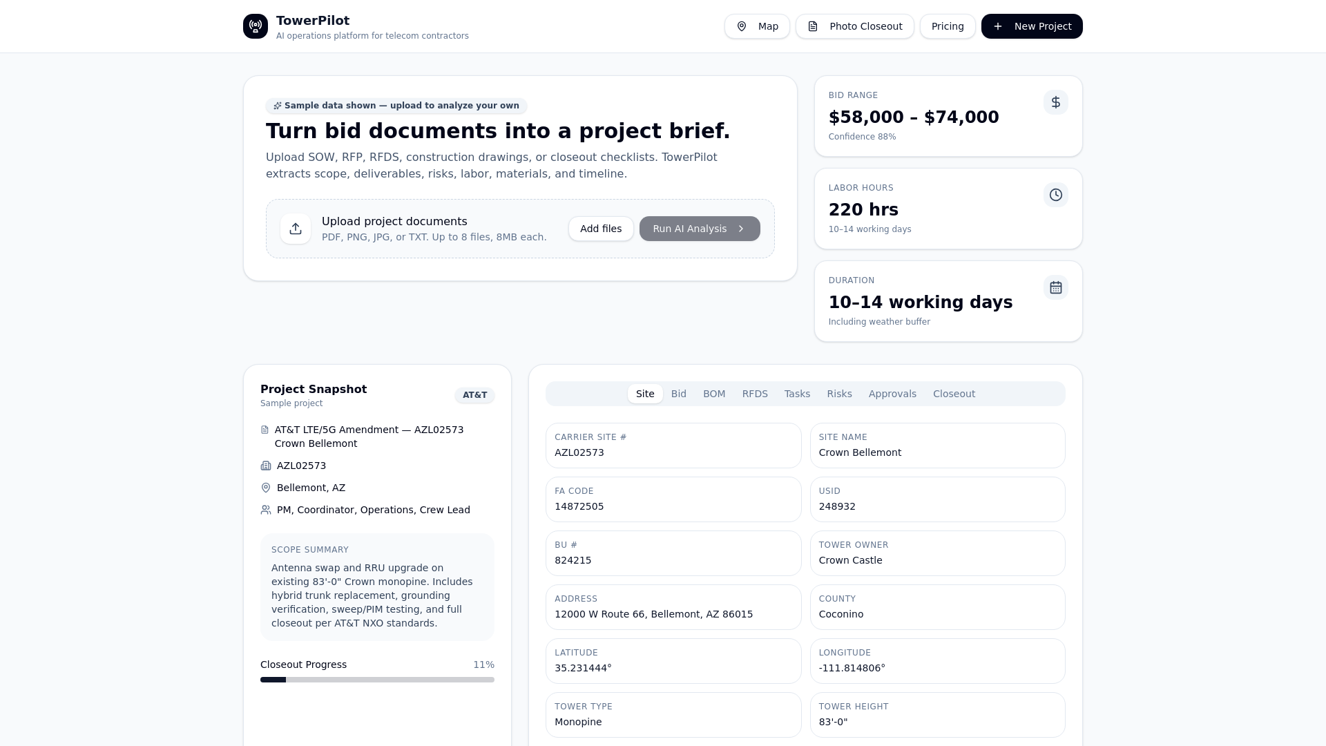 TowerPilot — From Bid to Closeout. One Platform.