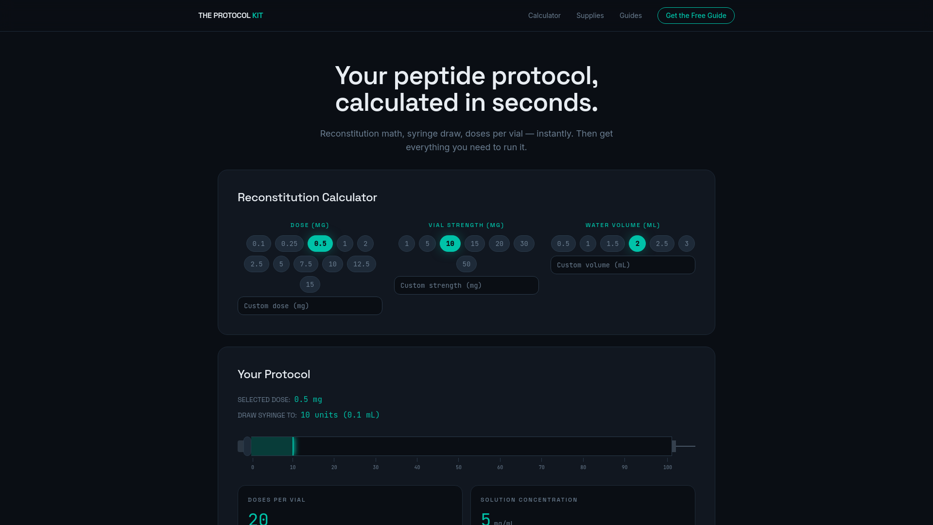 bac water calculator free Peptide Reconstitution Calculator — Free Dosage & BAC Water Tool
