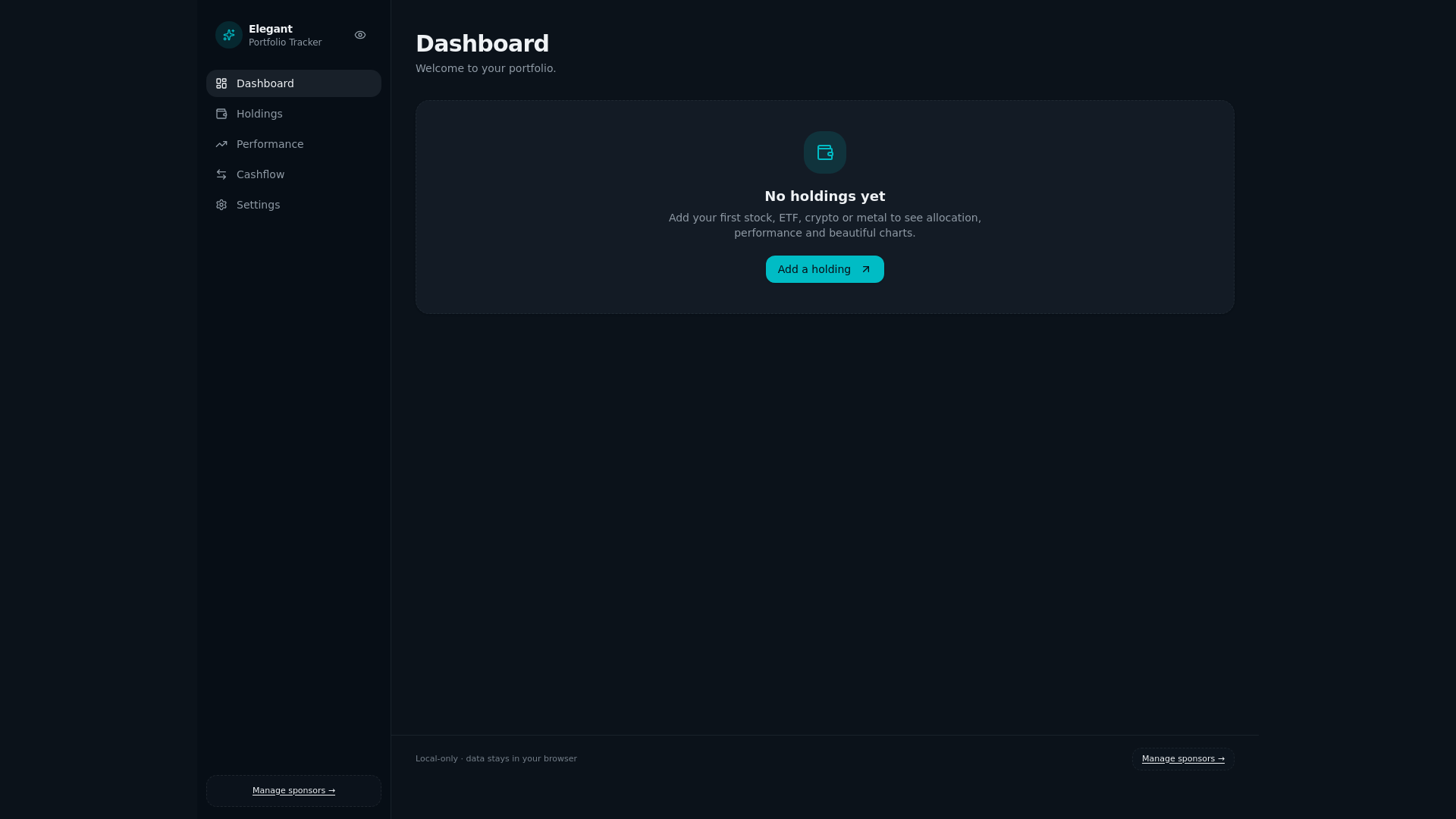 Portfolio Tracker dashboard showing allocation pie chart and cashflow