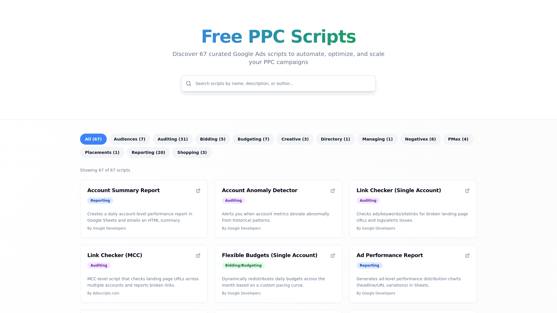 Free PPC Scripts - Google Ads Automation Directory