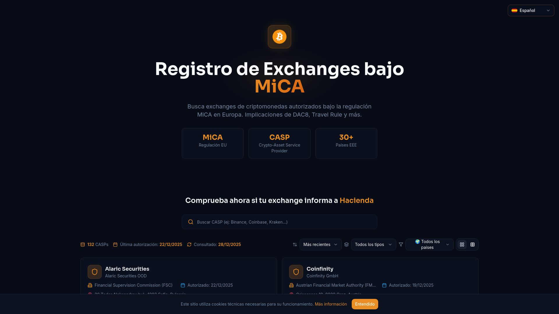 Registro de Exchanges bajo MiCA | Comprueba si tu exchange informa a  Hacienda