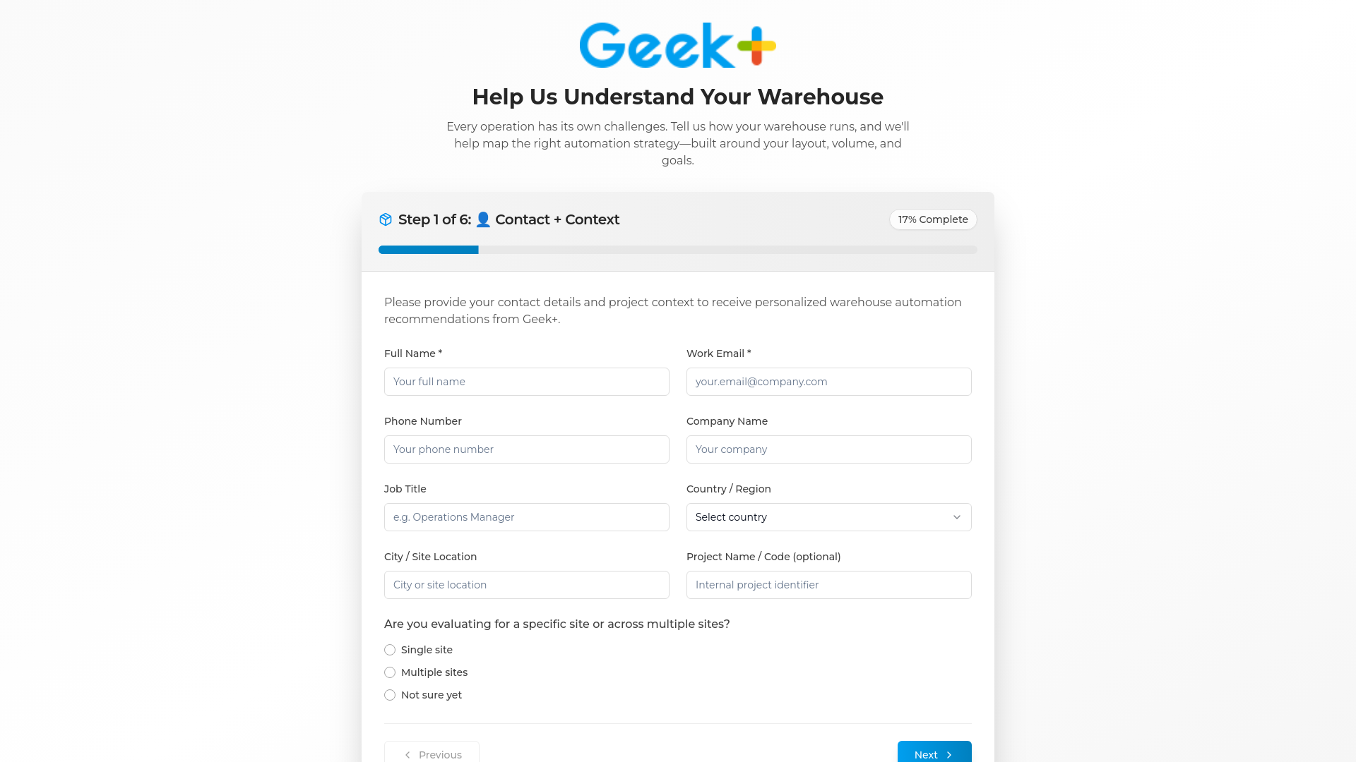 Warehouse Assessment Tool - Help Us Understand Your Warehouse | Geek+