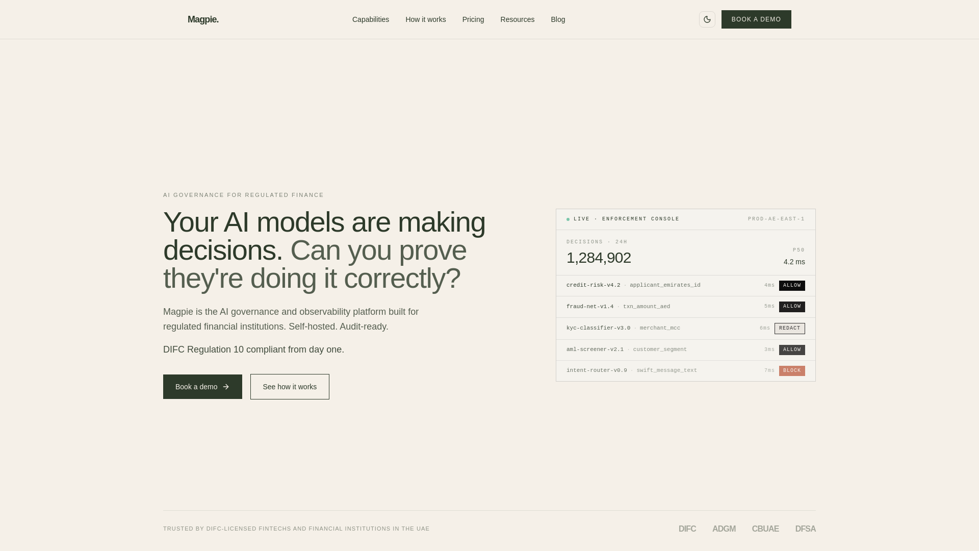 Magpie Computer App Magpie — AI Governance & Observability for Financial Institutions