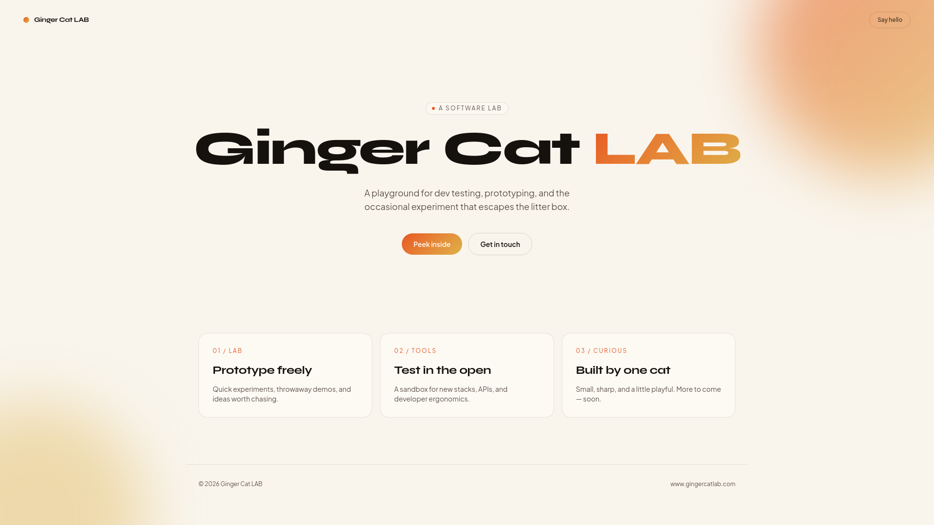 Ginger Cat LAB — A playground for dev testing