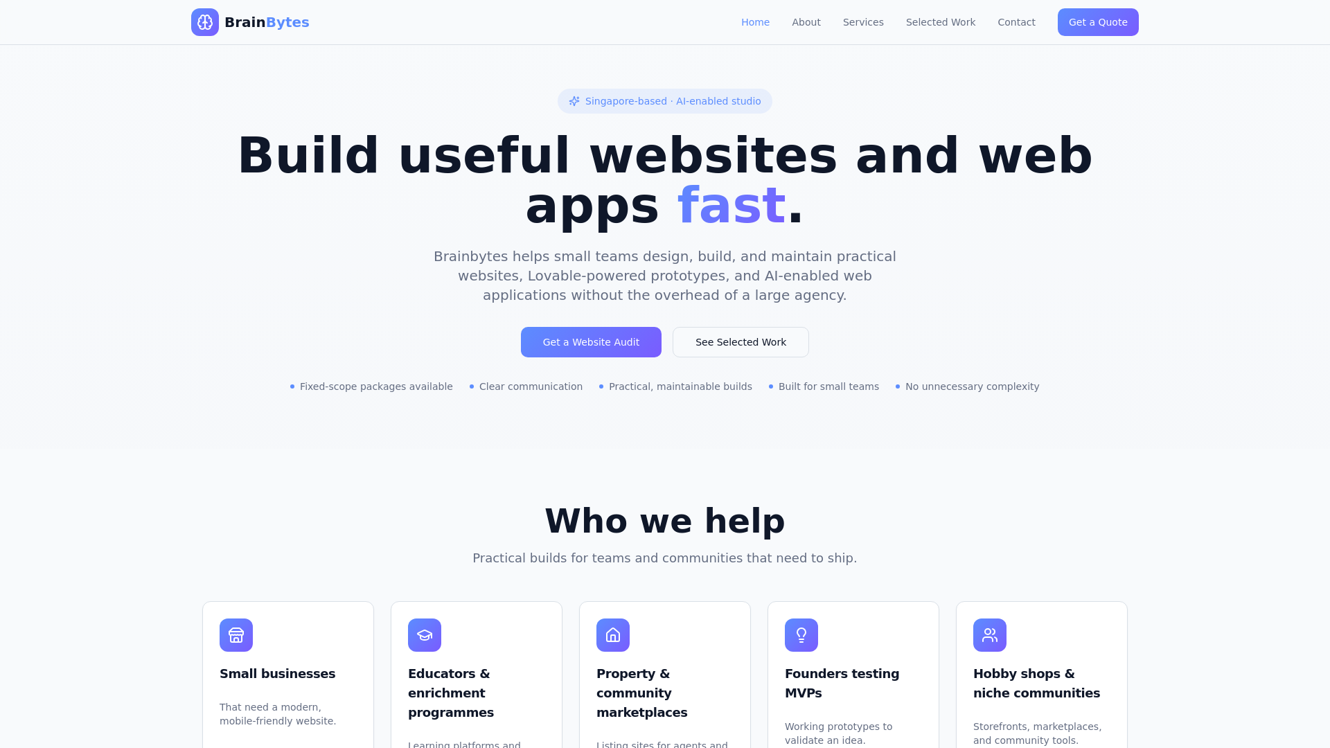 Brainbytes — Websites, Lovable MVPs & AI-enabled Web Apps