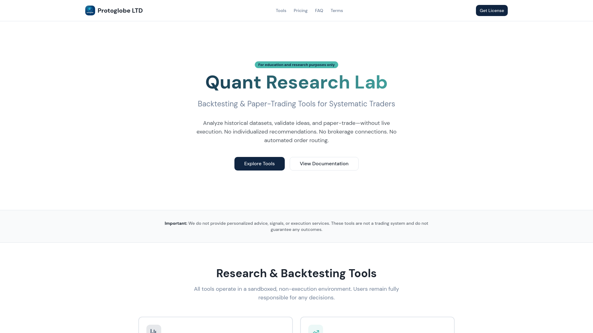 Protoglobe LTD - Quant Research Lab | Backtesting & Paper-Trading Tools