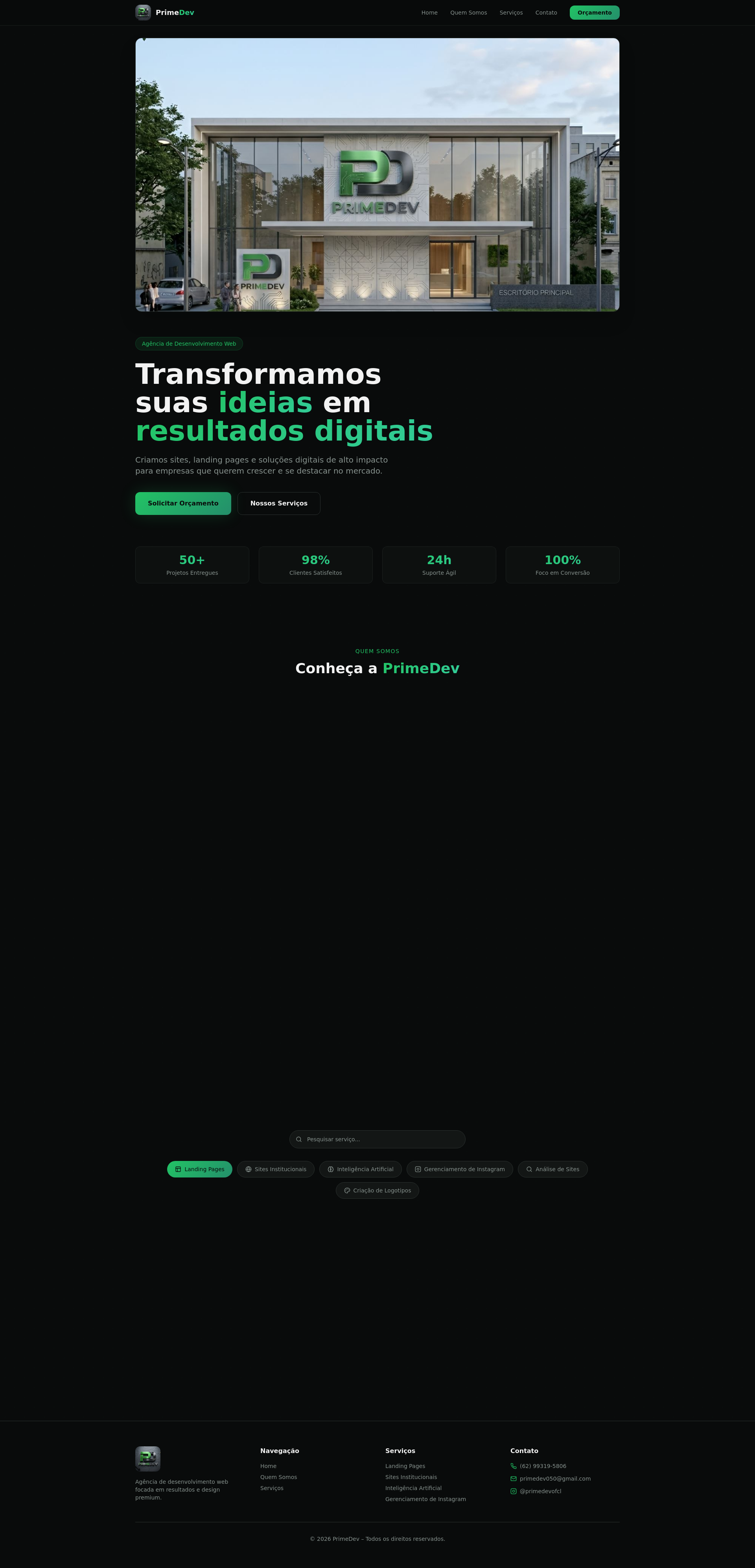 PrimeDev | Criação de Sites, Landing Pages e Chatbot IA em Palmas - TO