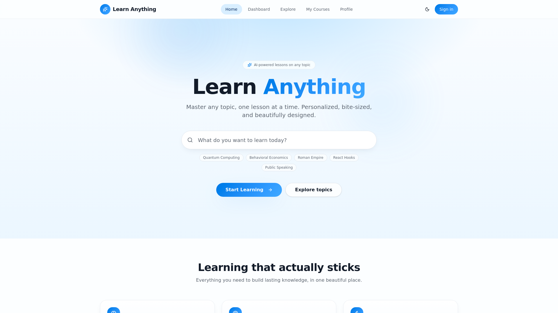 Learn Anything — Master any topic — 官网预览图