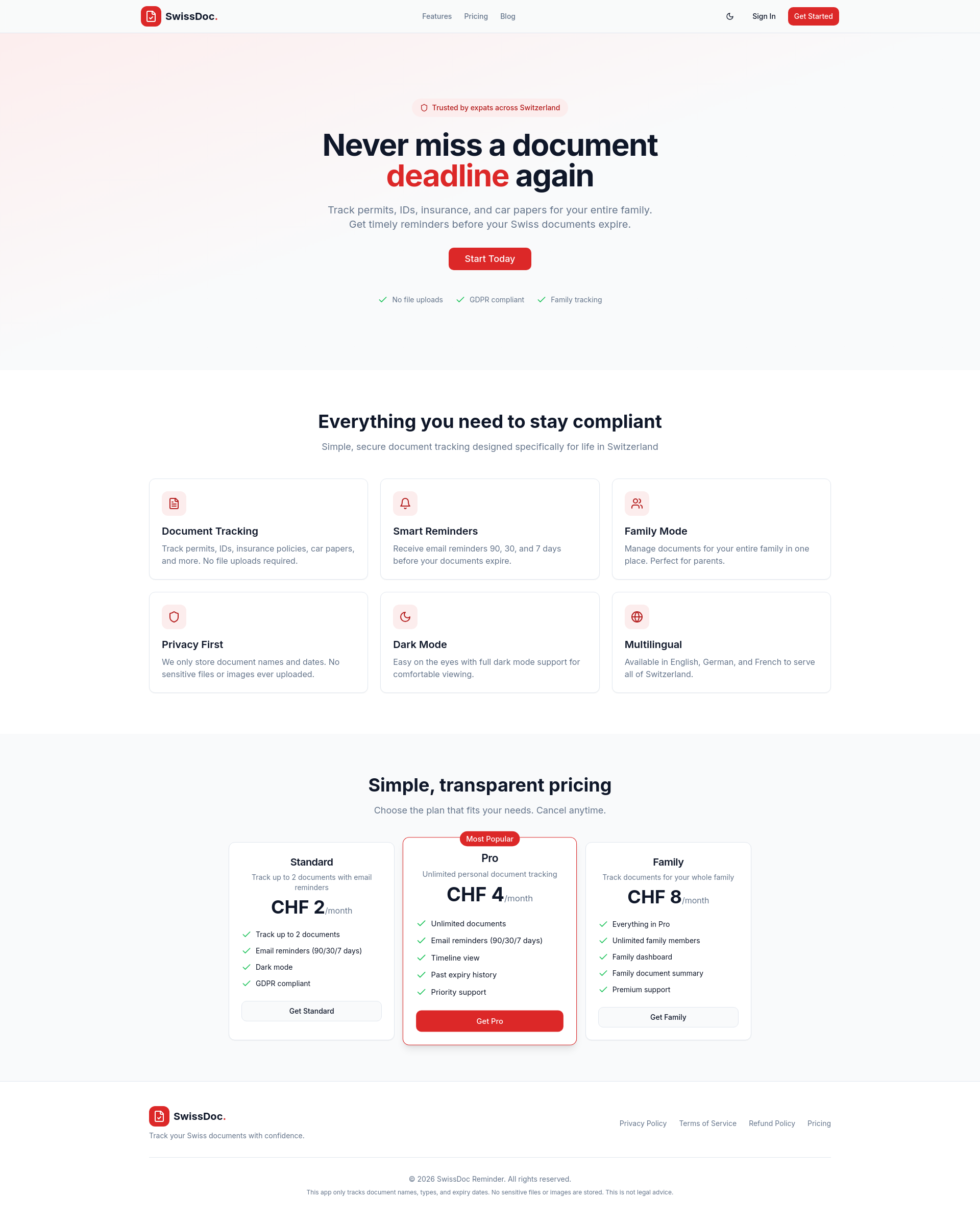 SwissDoc - Document Expiry Tracker