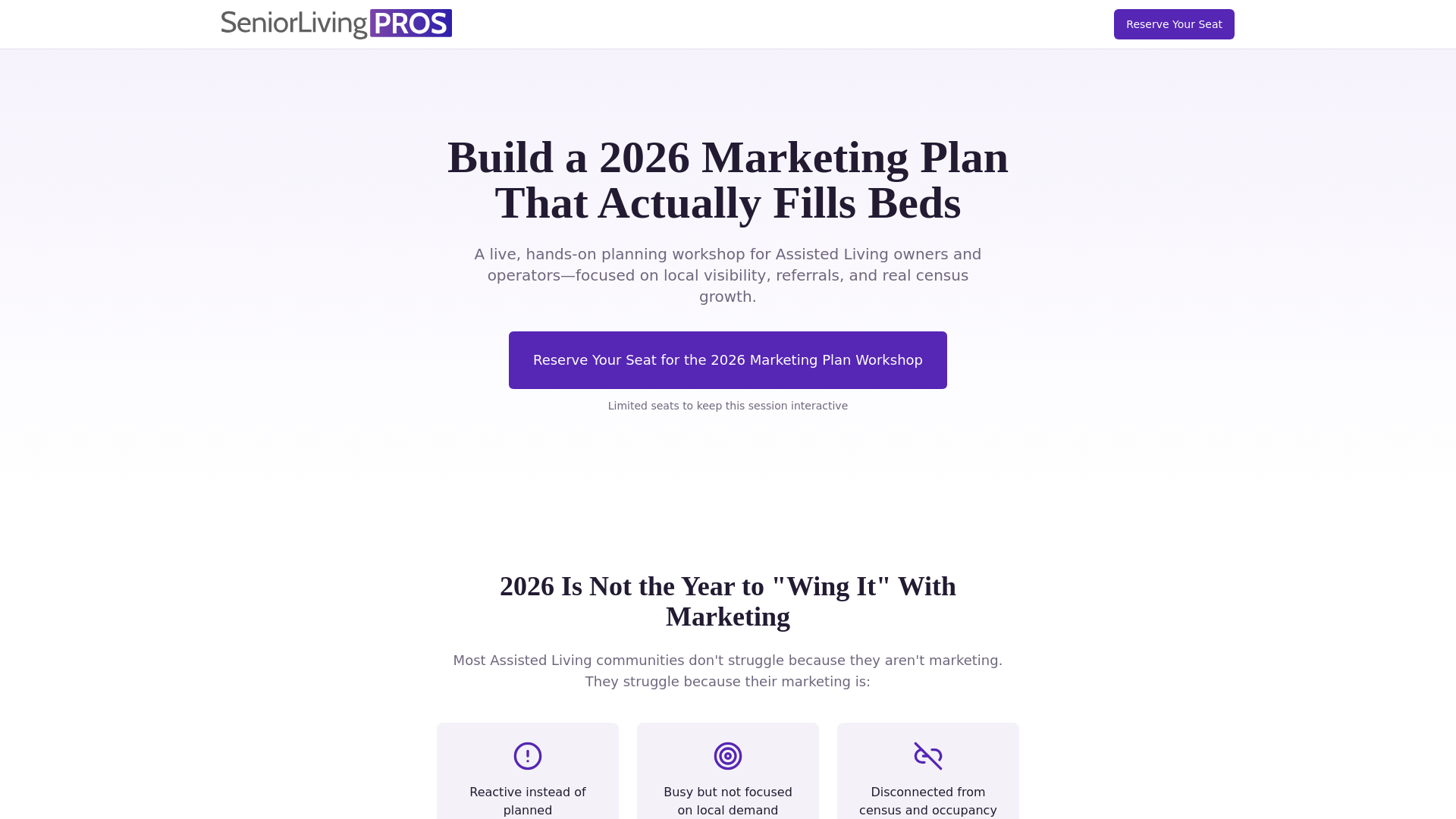 2026 Assisted Living Marketing Plan Workshop | SeniorLivingPROS