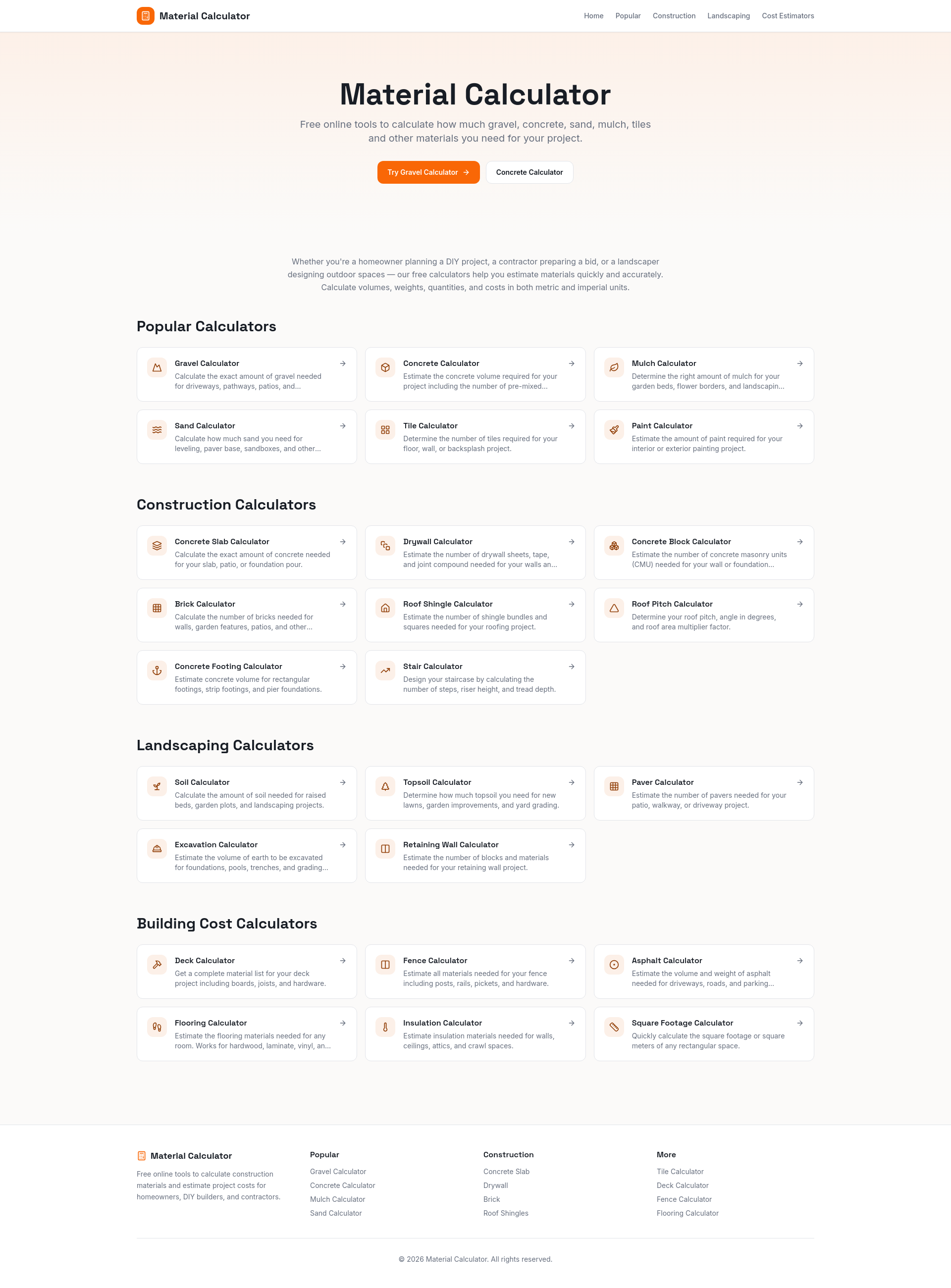 Material Calculator – Construction & Material Estimators