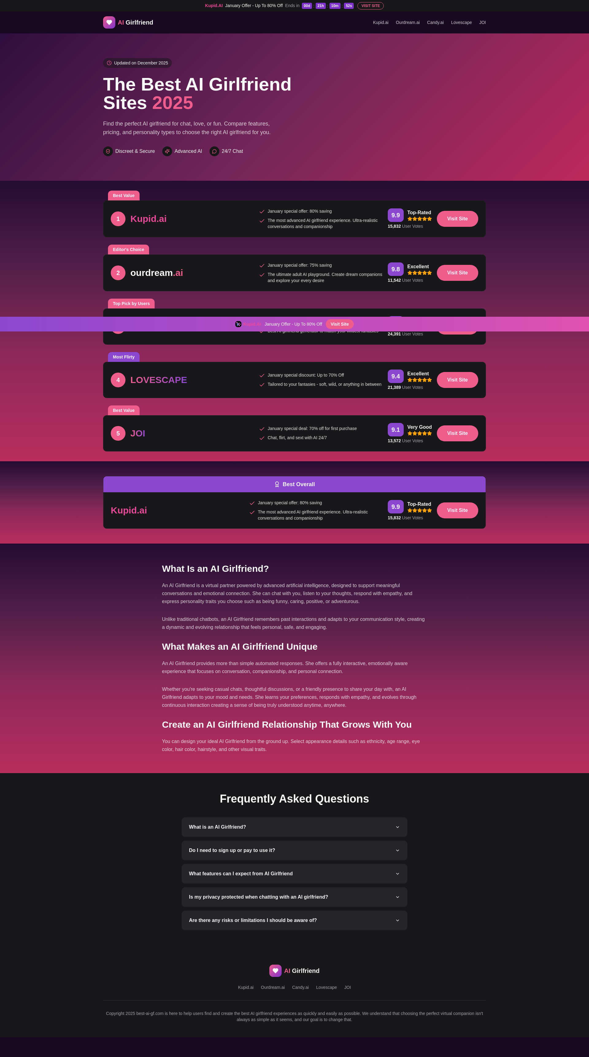 Best AI Girlfriend Sites 2025 - Compare & Find Your Perfect AI Companion