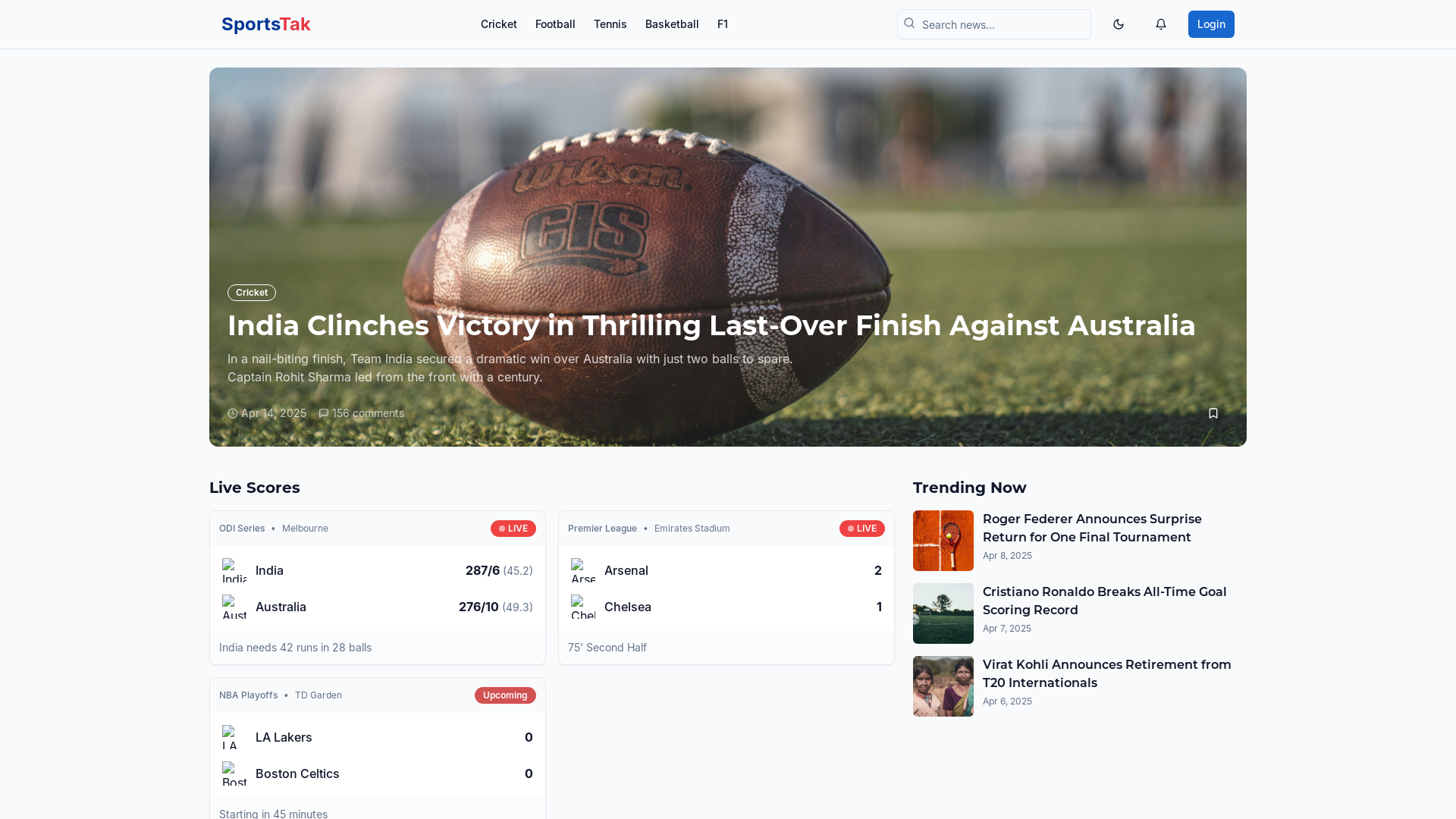 Professional Sports News & Updates Platform Platform