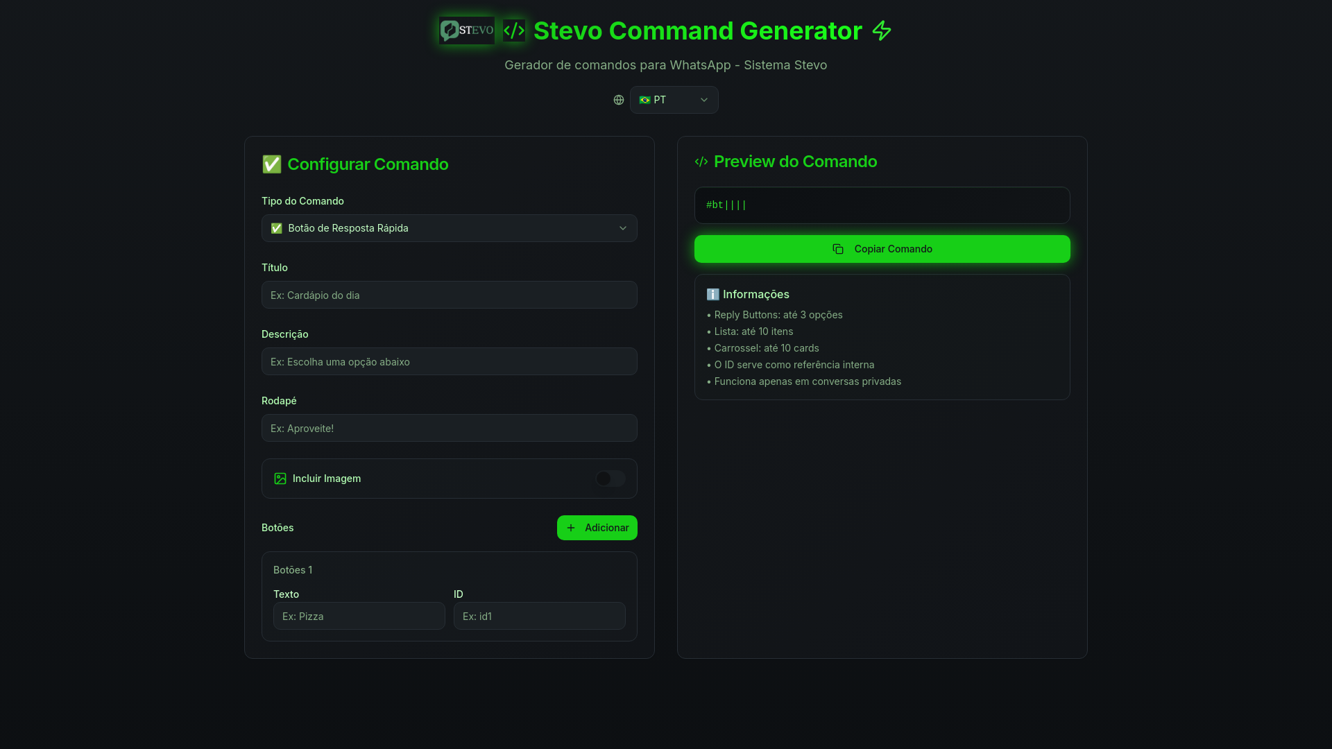 Stevo Command Generator