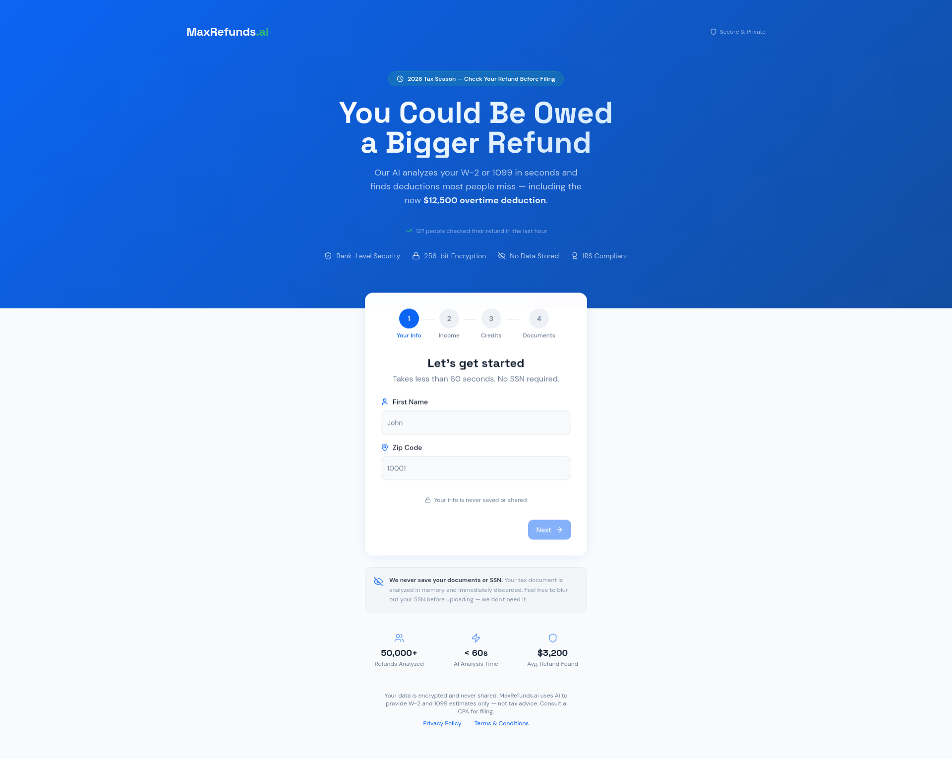 MaxRefunds.ai - Free AI Tax Refund Analyzer