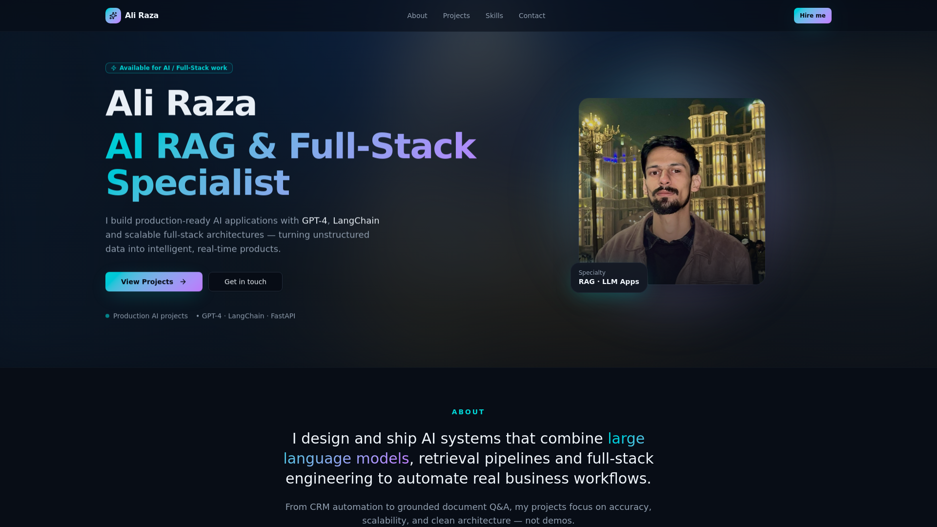 Ali Raza — AI RAG & Full-Stack Specialist | GPT-4 LangChain