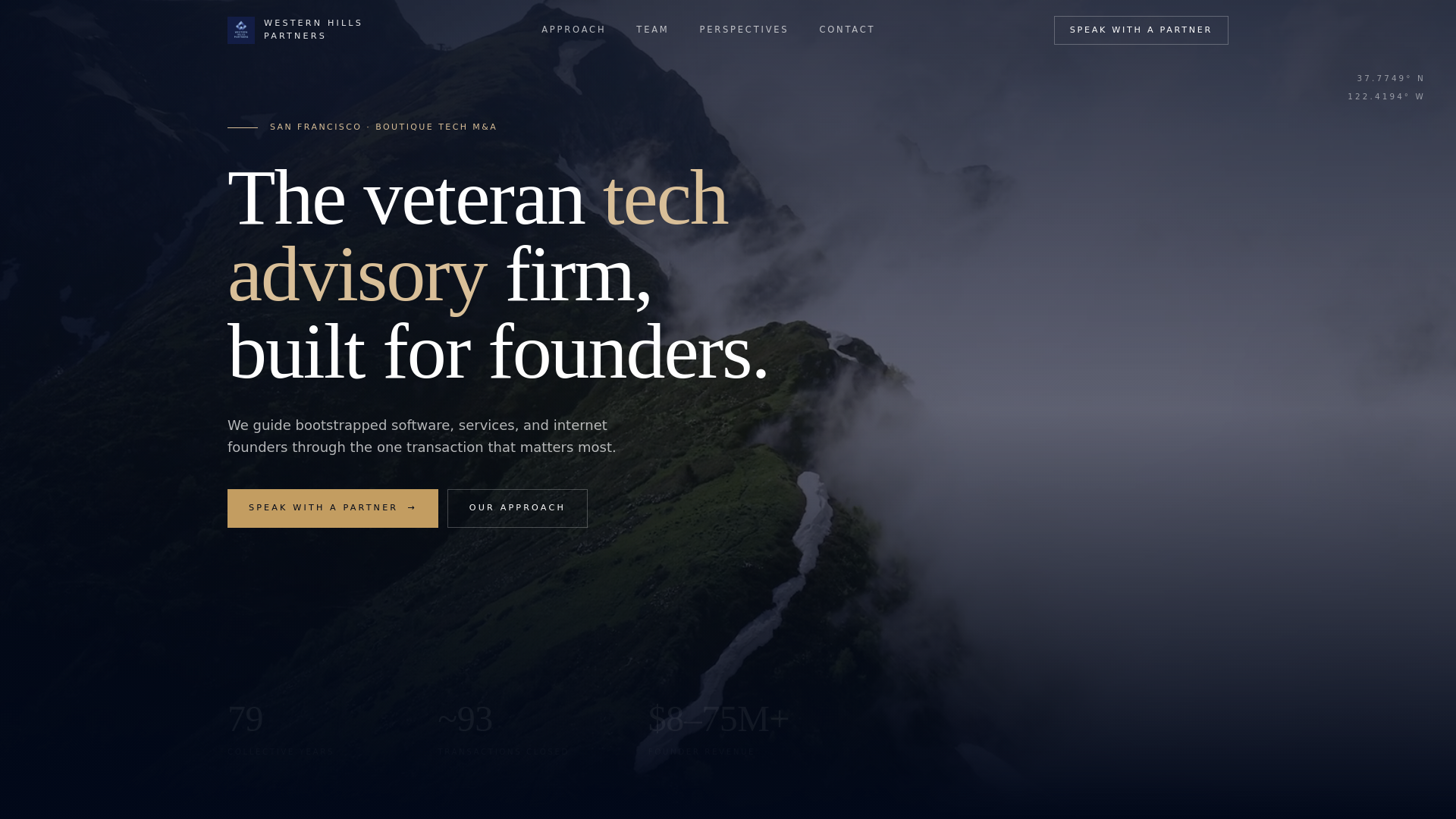 Western Hills Partners boutique M&A advisory website homepage design