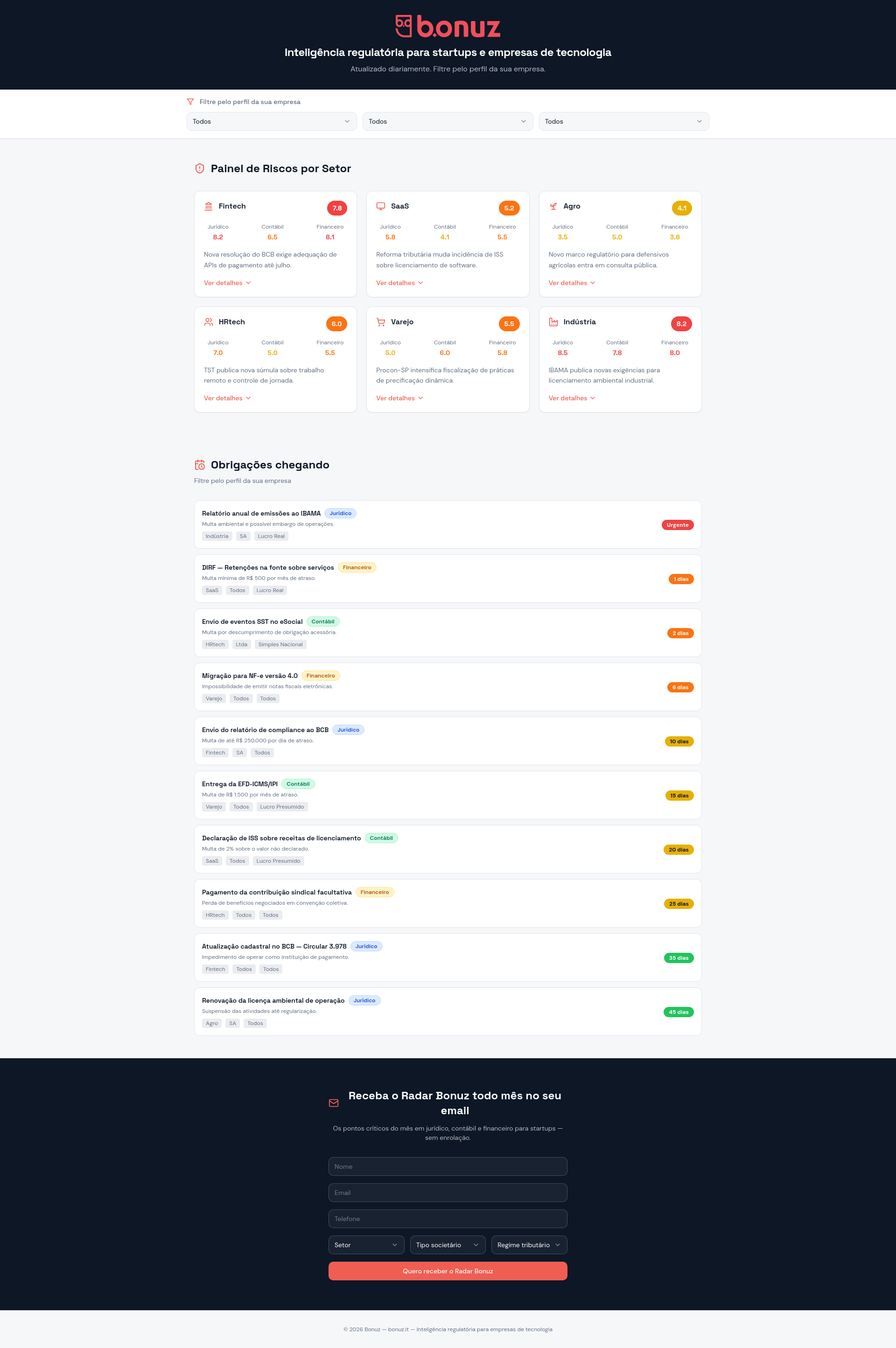 Bonuz Intelligence — Radar Regulatório para Startups