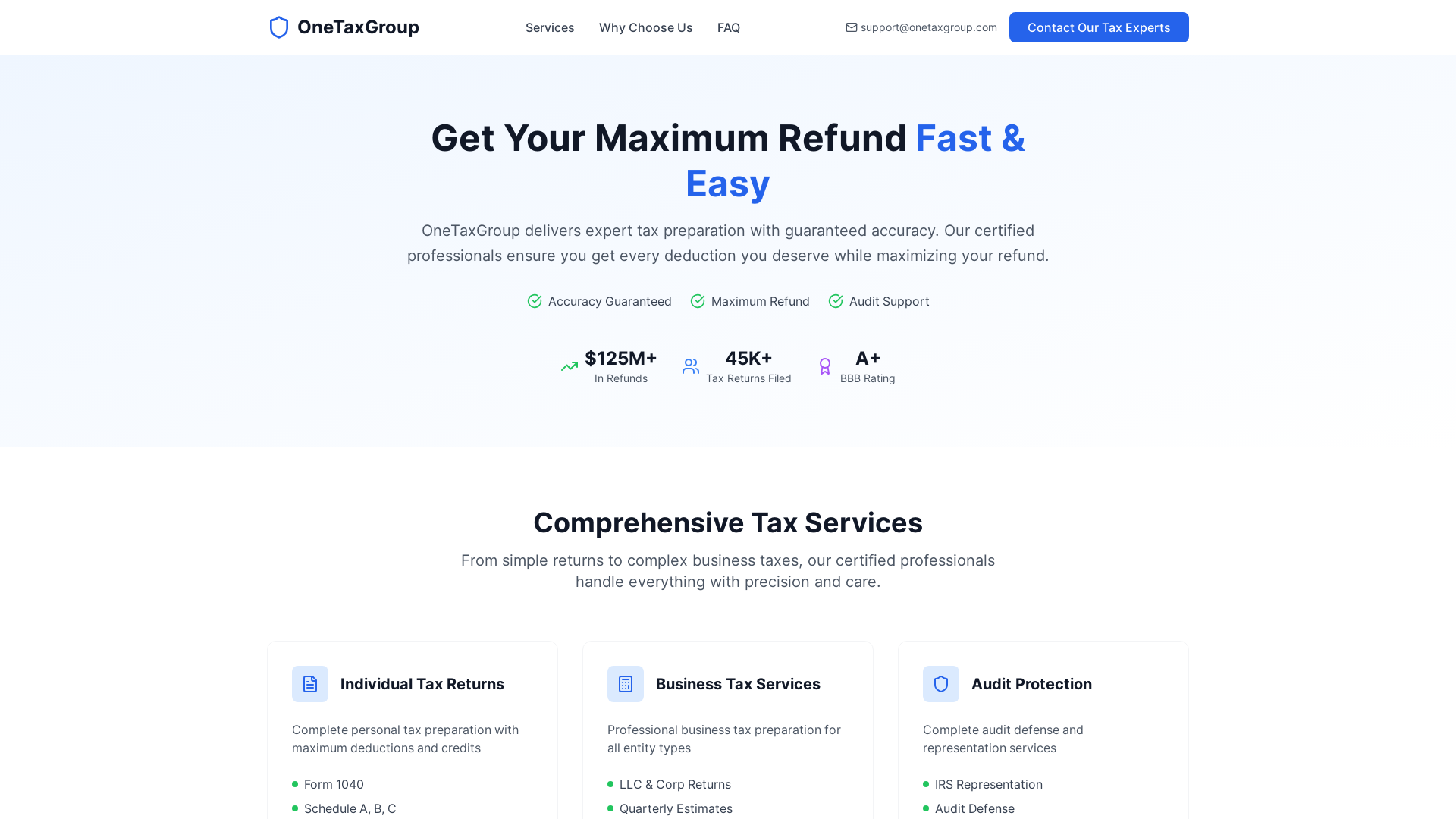 OneTaxGroup - Professional Tax Services & Maximum Refunds