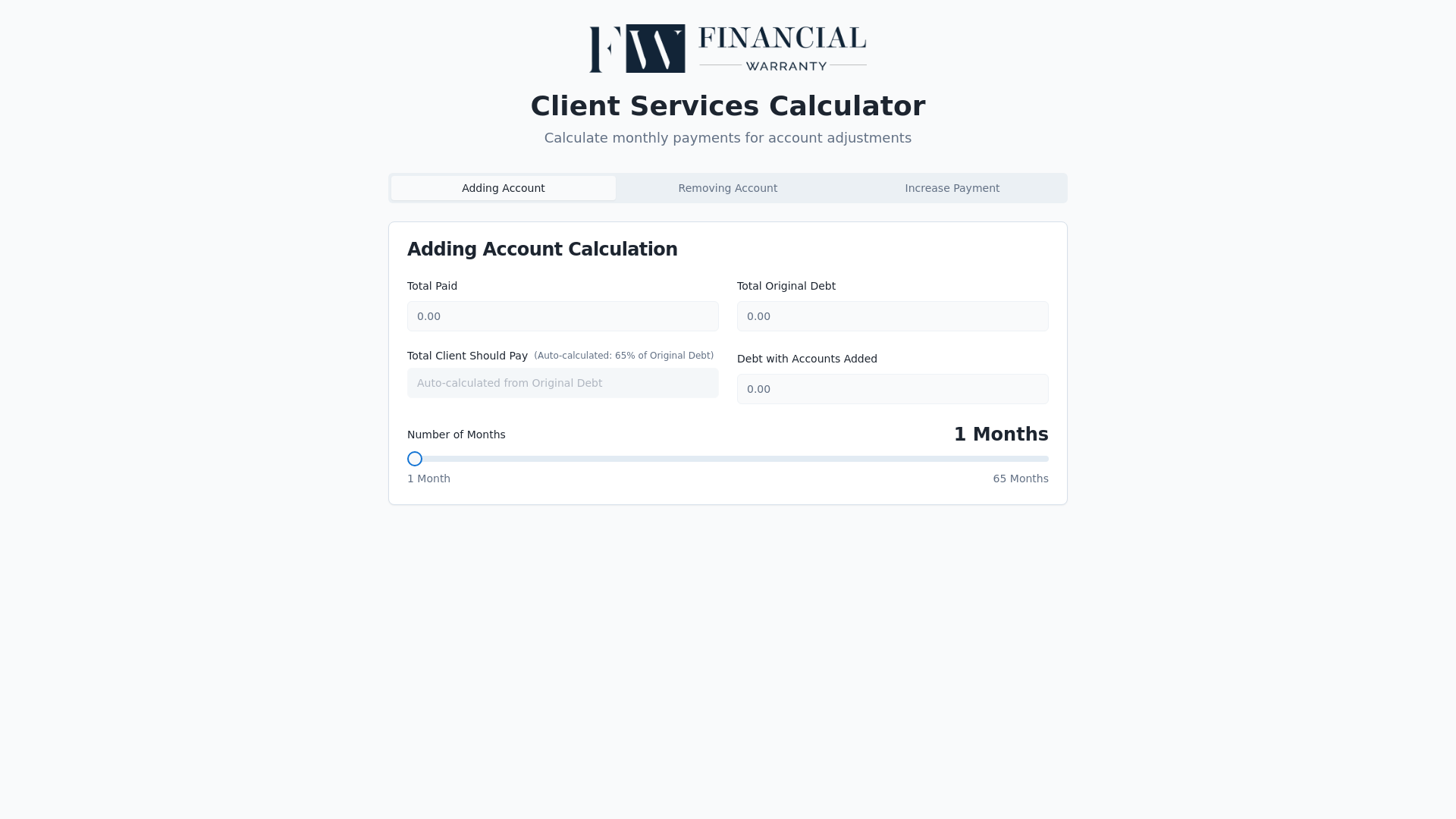 Client Services Calculator