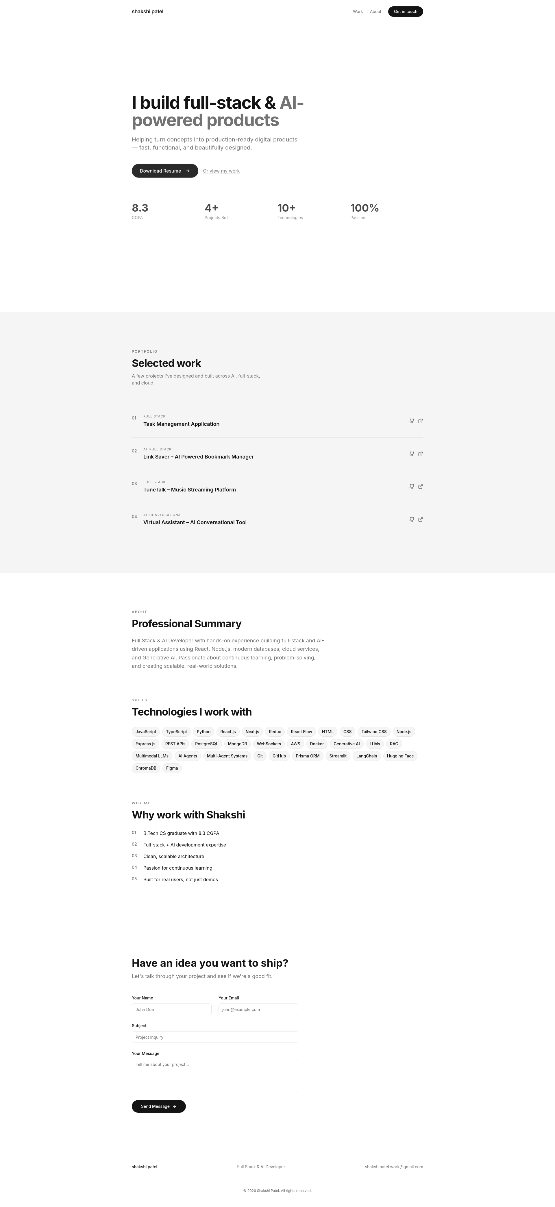 Shakshi Patel | Full Stack & AI Developer