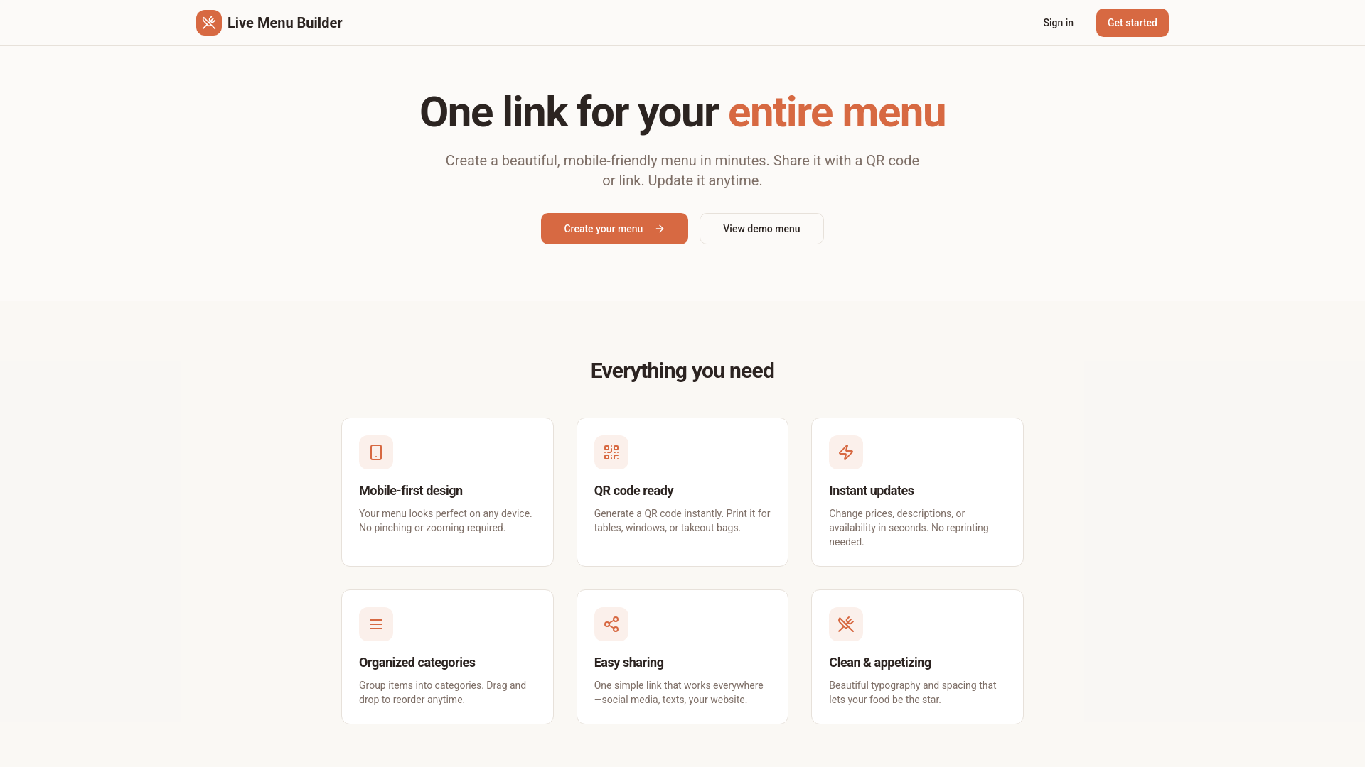 Live Menu Builder