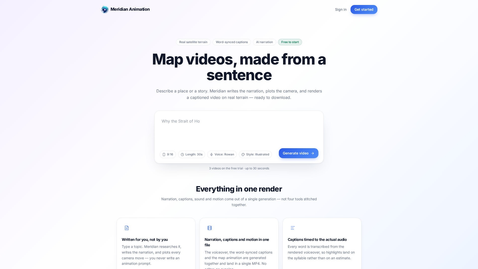 Meridian — Map videos, made from a sentence