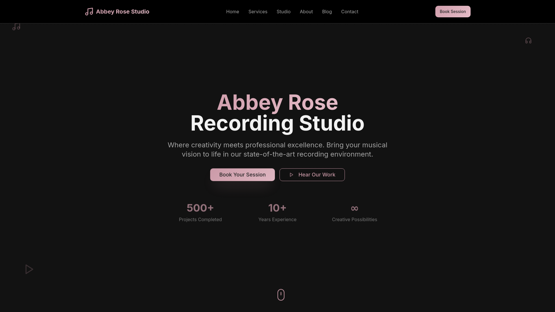 Recording studio interior for Abbey Rose Studio