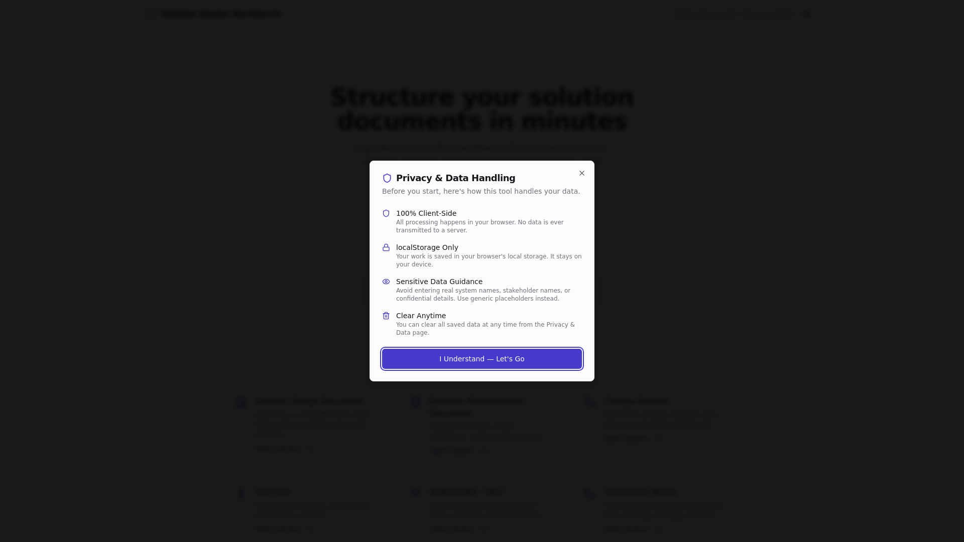Document Wizards for Business Analysts · Solution Workbench