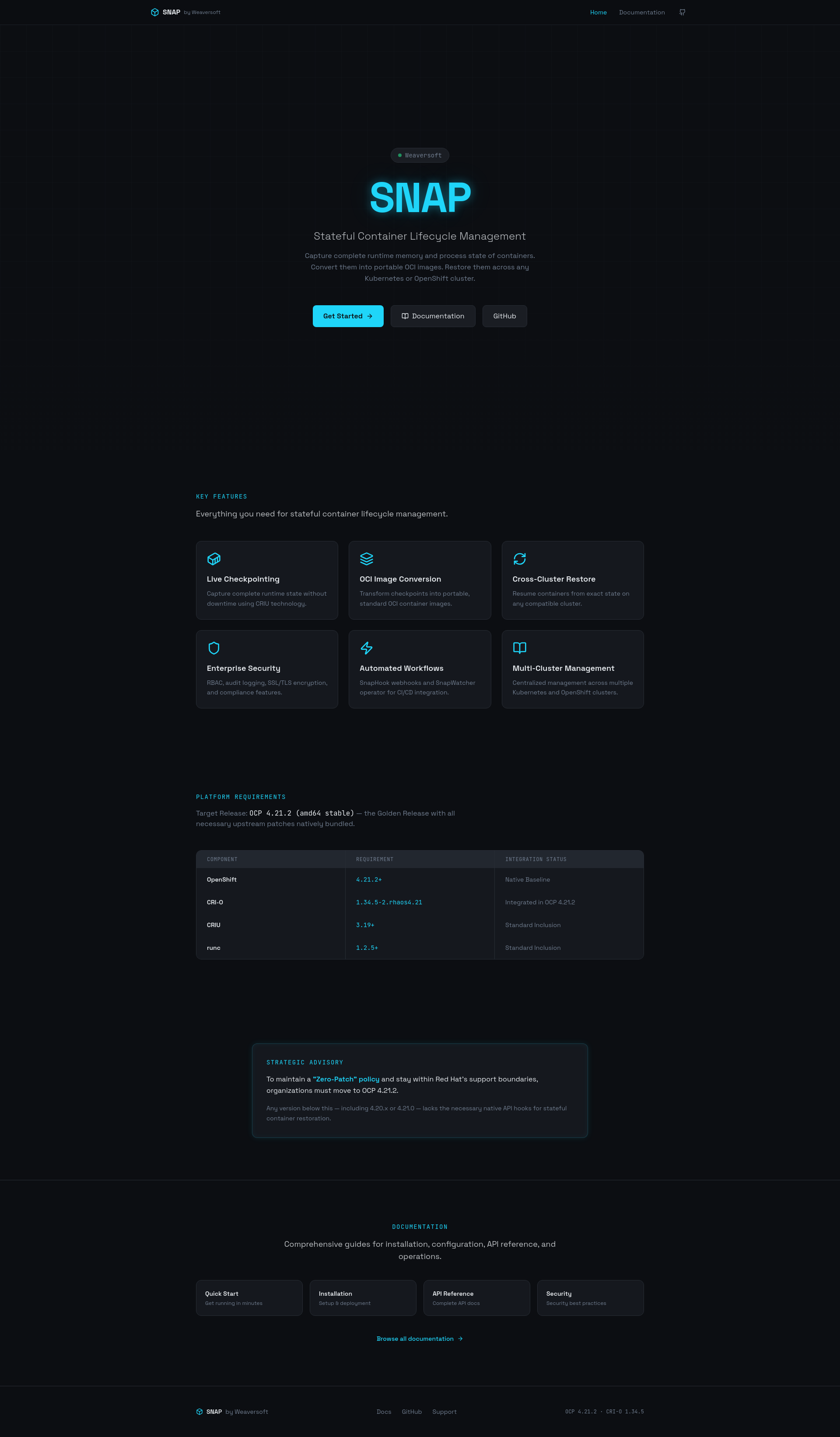 SNAP by Weaversoft — Stateful Container Lifecycle Management