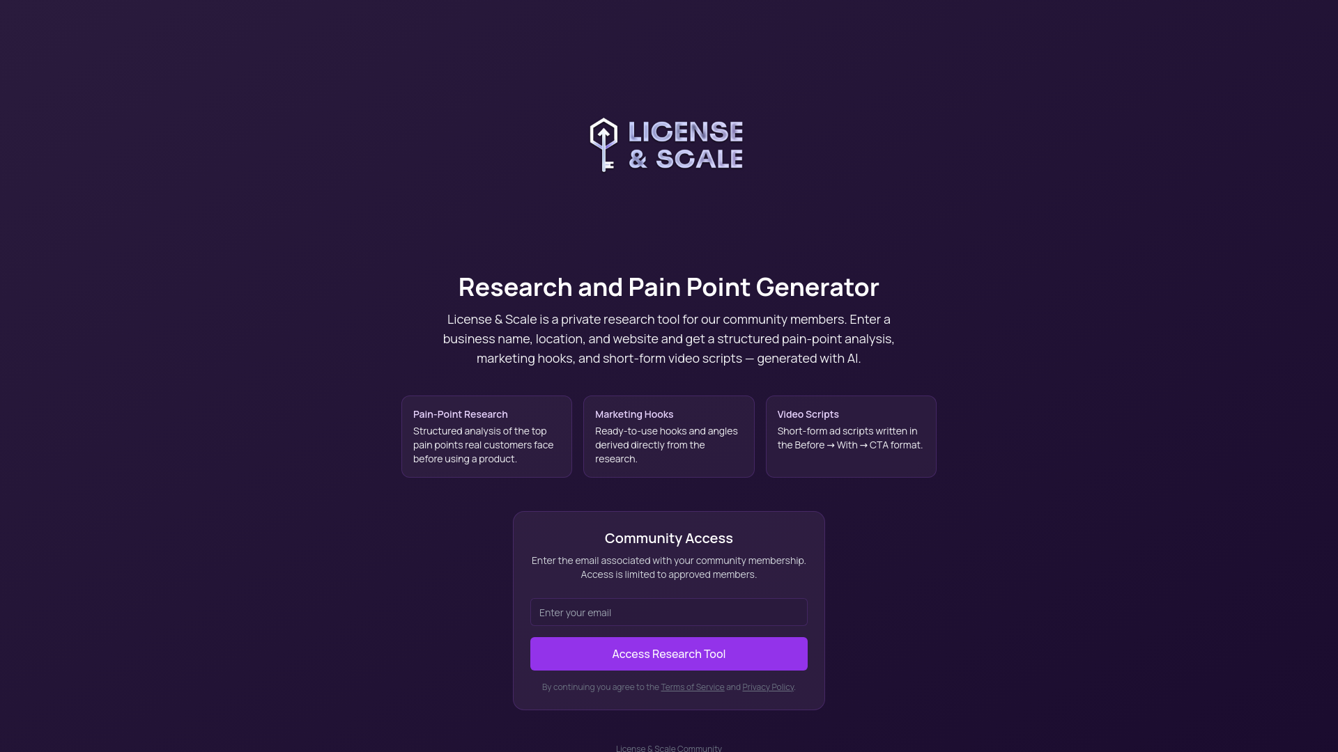 Research License License and Scale - Research and Pain Point