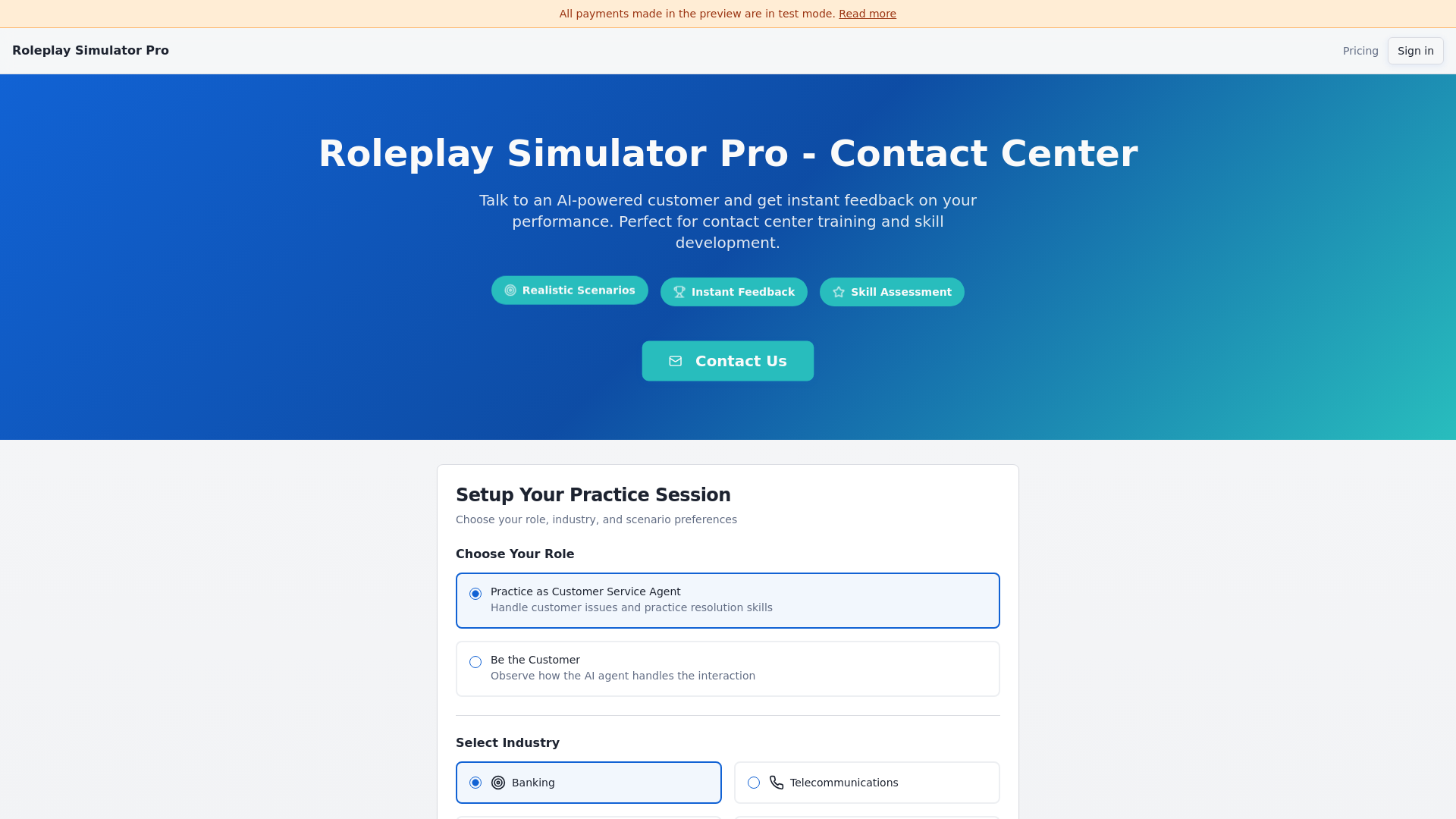 Contact Center Training - Role Play Simulator