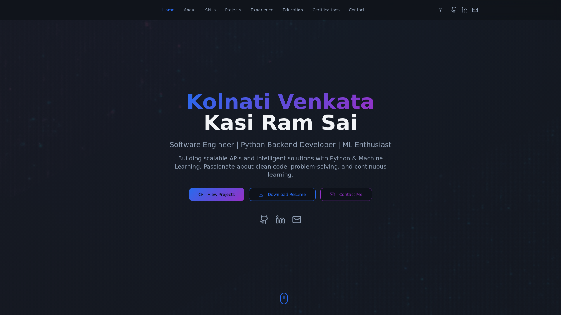Kolnati Venkata Kasi Ram Sai | Software Developer & ML Enthusiast