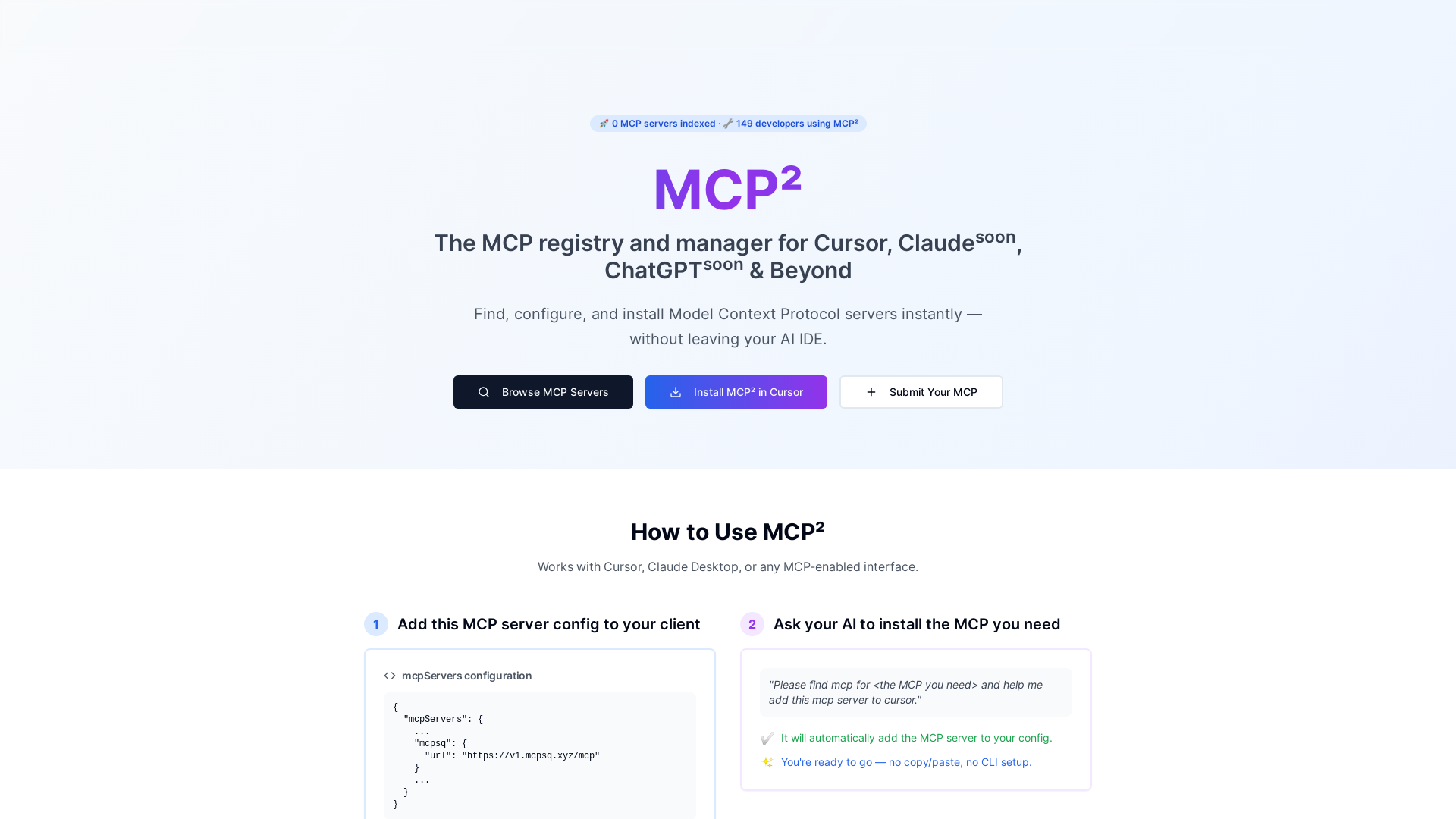 Show HN: MCP² (Mcpsq) – A MCP Server to Discover and Install Other MCP Servers