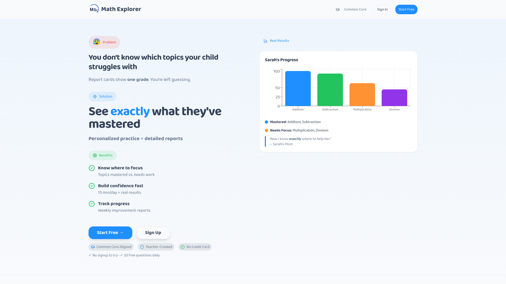 Math Explorer - Know Exactly What Your Child Has Mastered