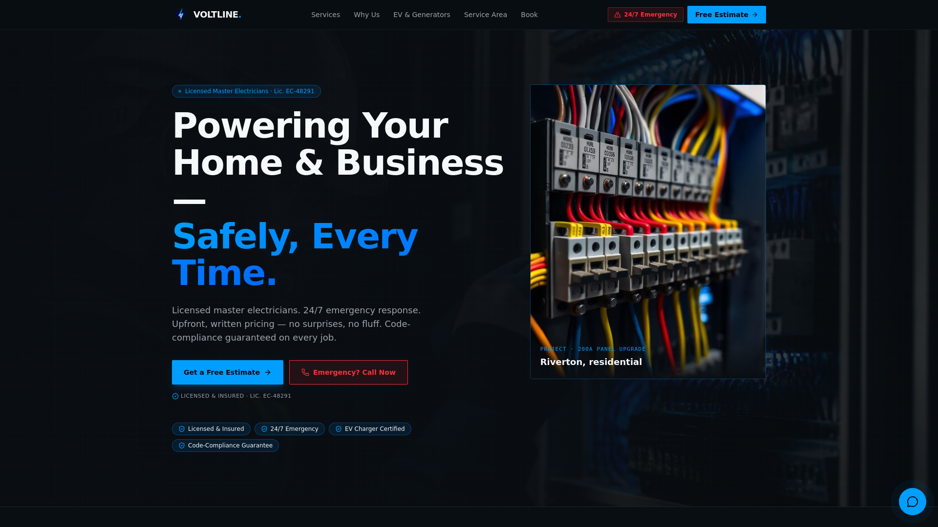 Voltline Electric — Electrical website design with a custom 24/7 AI receptionist by ZenLeads.io