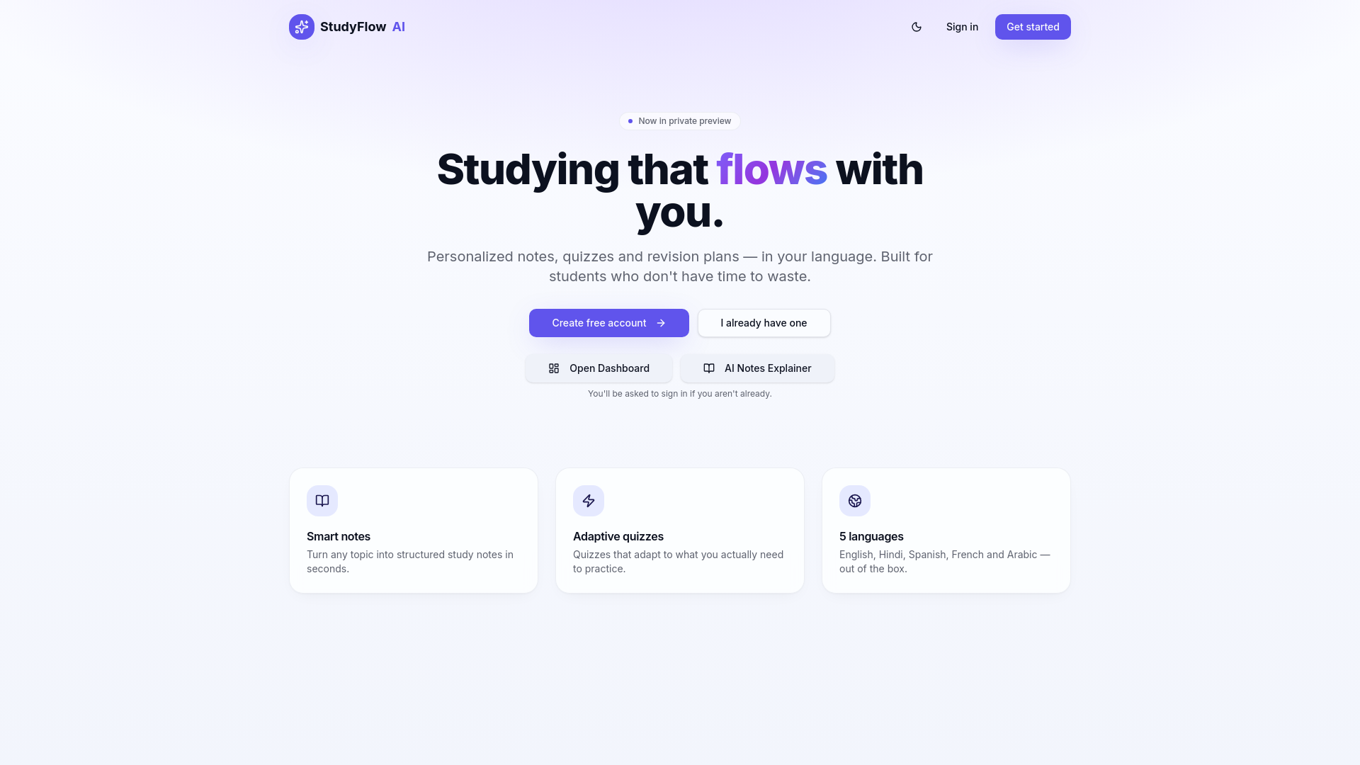 StudyFlow AI — 官网预览图